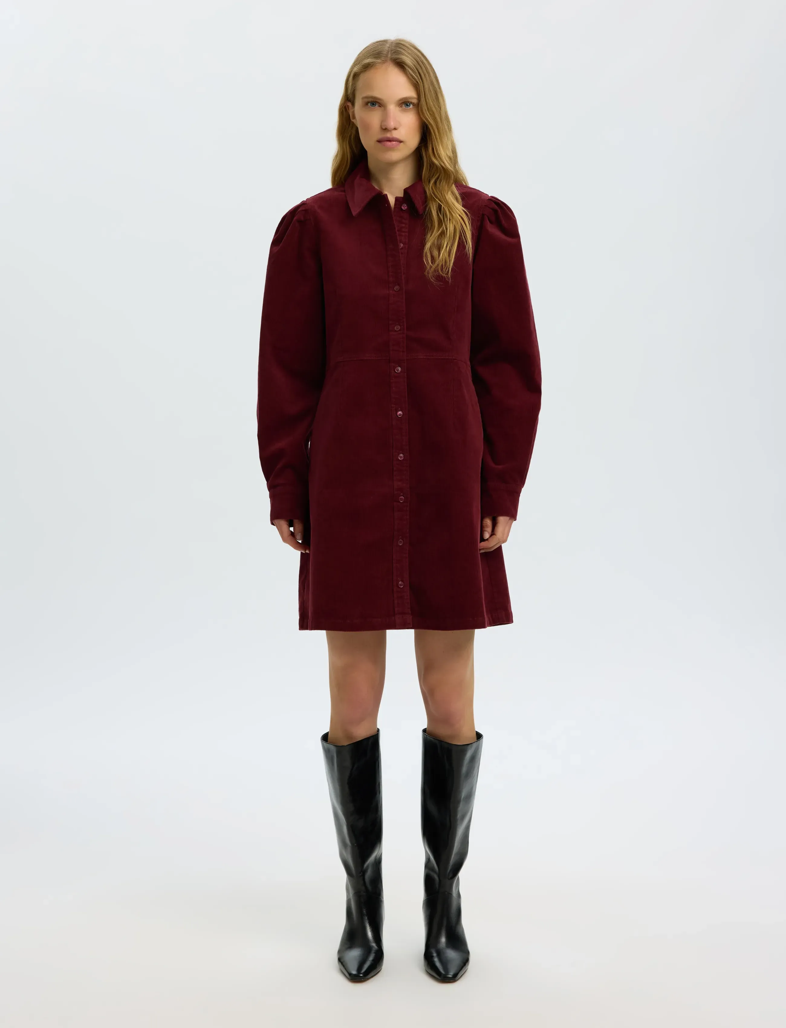 Selected SLWRUNA SHORT CORDUROY DRESS NOOS - Riided - TAWNY PORT / burgundy