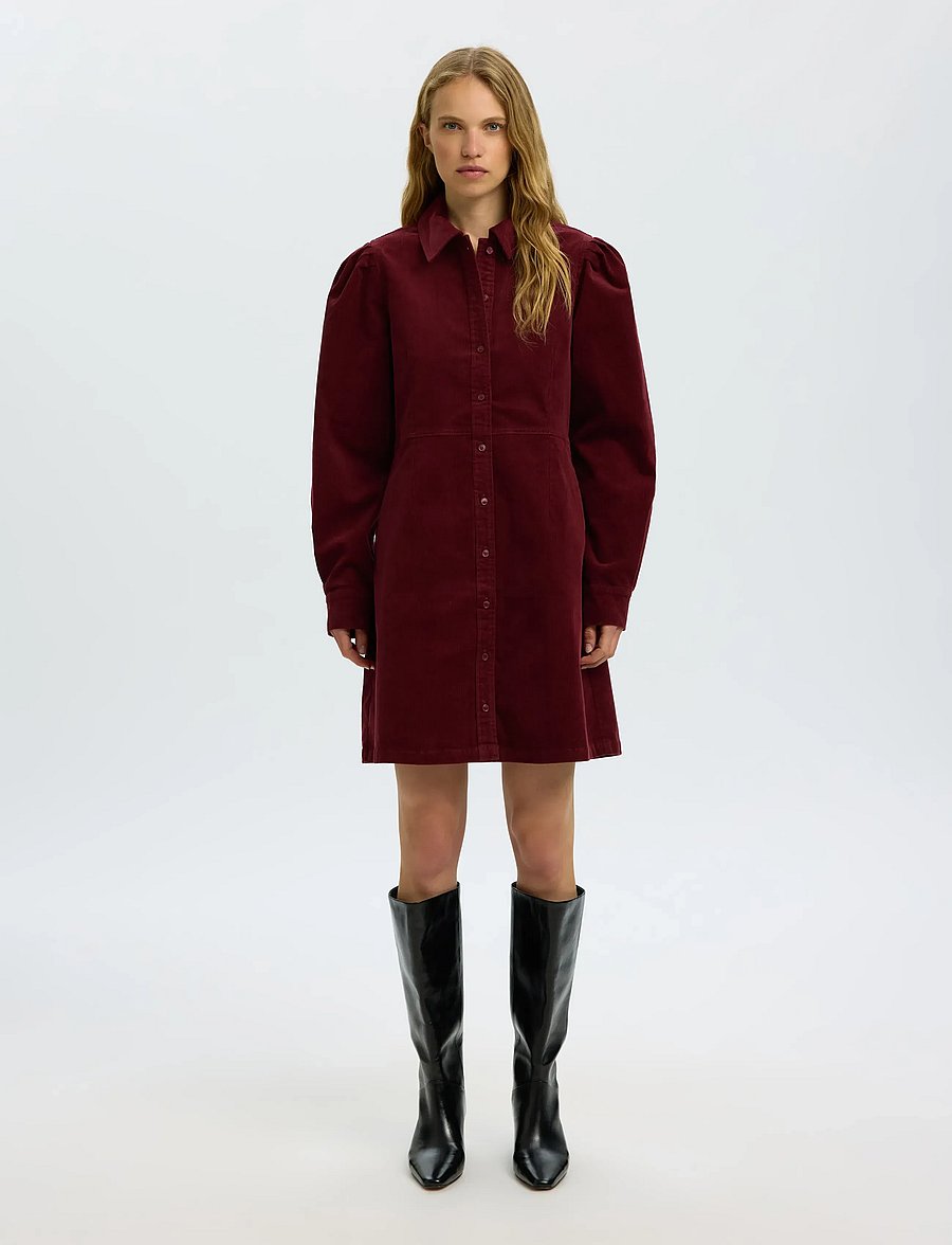 Selected - SLWRUNA SHORT CORDUROY DRESS NOOS - särkkleidid - tawny port - 0