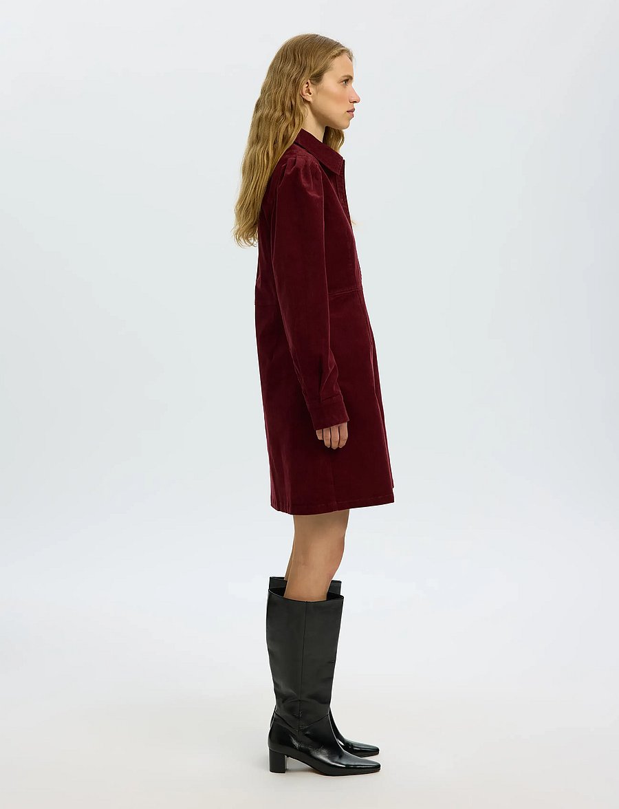 Selected - SLWRUNA SHORT CORDUROY DRESS NOOS - särkkleidid - tawny port - 5