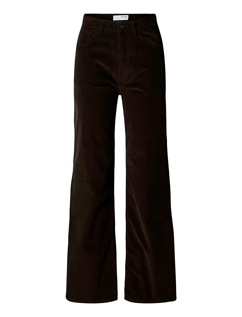 Selected - SLFWIDE RUNA HW CORDUROY PANT NOOS - hosen mit weitem bein - chocolate torte - 1
