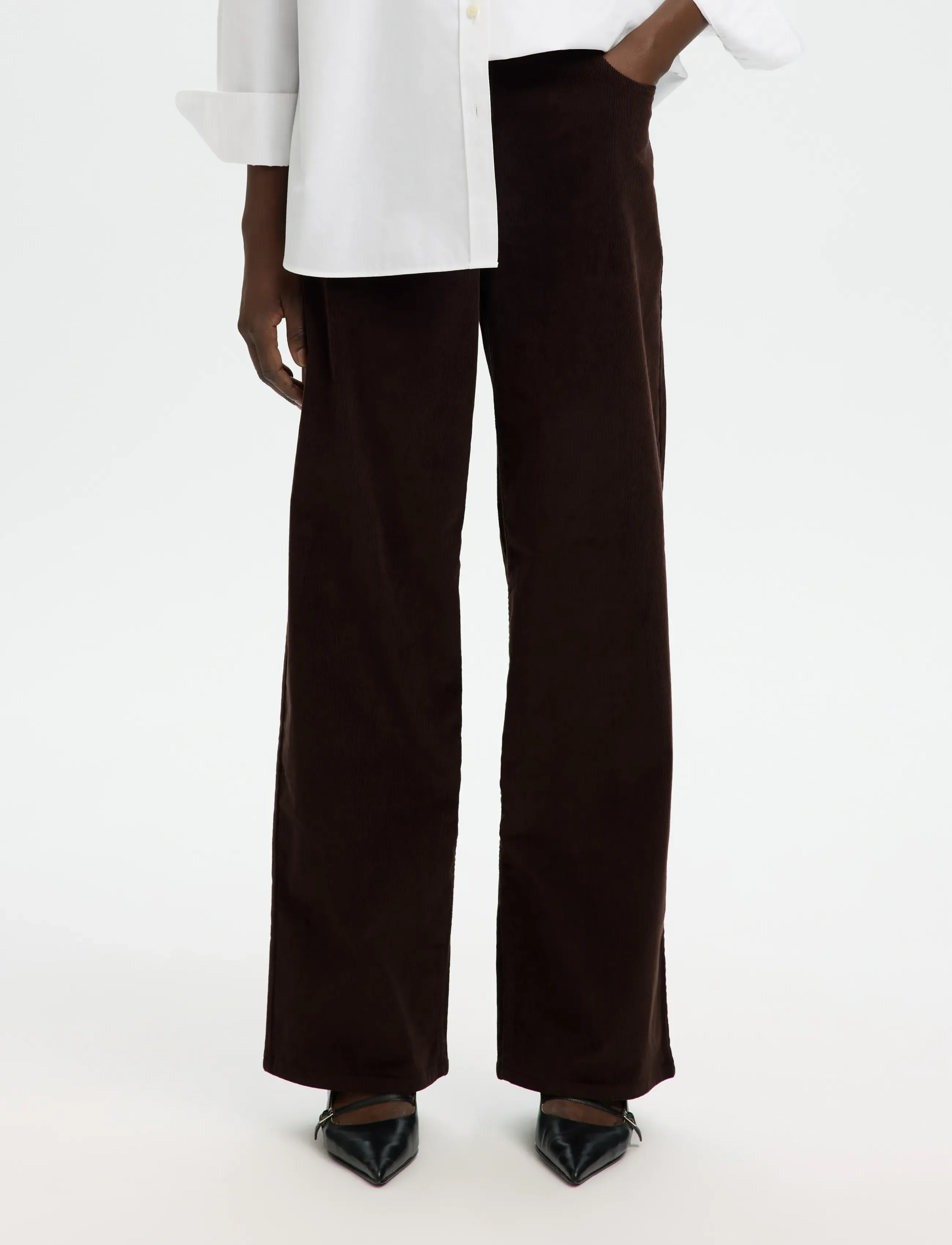 Selected SLWWIDE RUNA HW CORDUROY PANT NOOS - Tøj - CHOCOLATE TORTE / brown