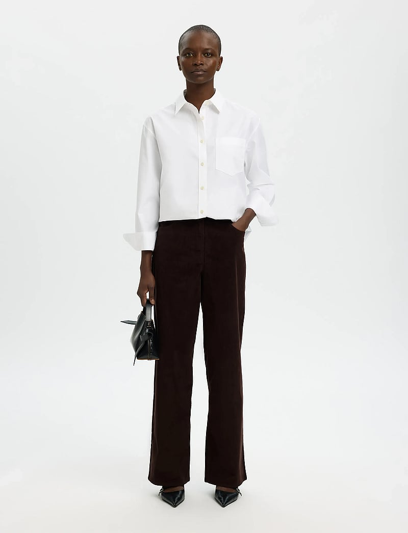 Selected - SLFWIDE RUNA HW CORDUROY PANT NOOS - hosen mit weitem bein - chocolate torte - 5