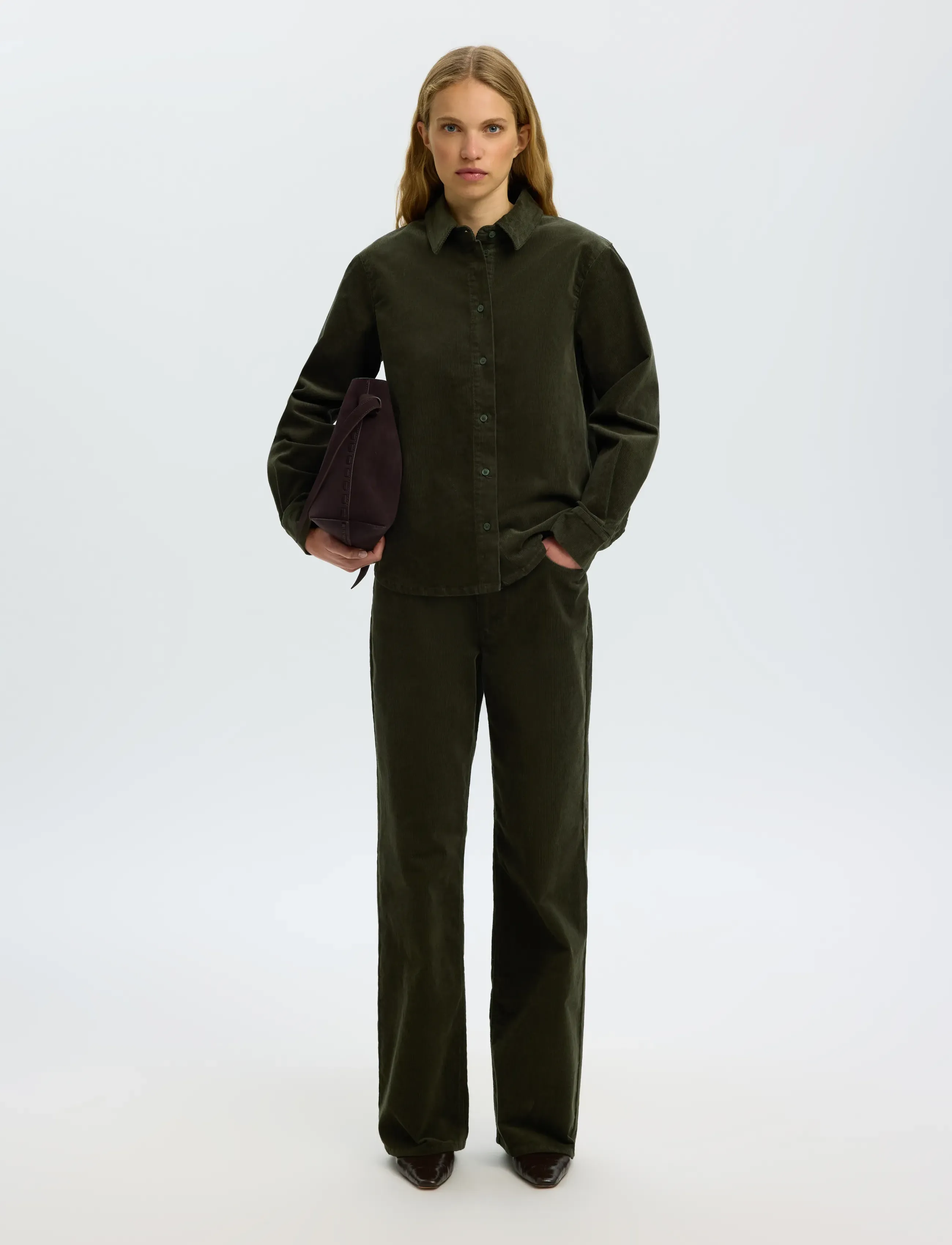 Selected - SLWWIDE RUNA HW CORDUROY PANT NOOS - brede jeans - deep depths - 5