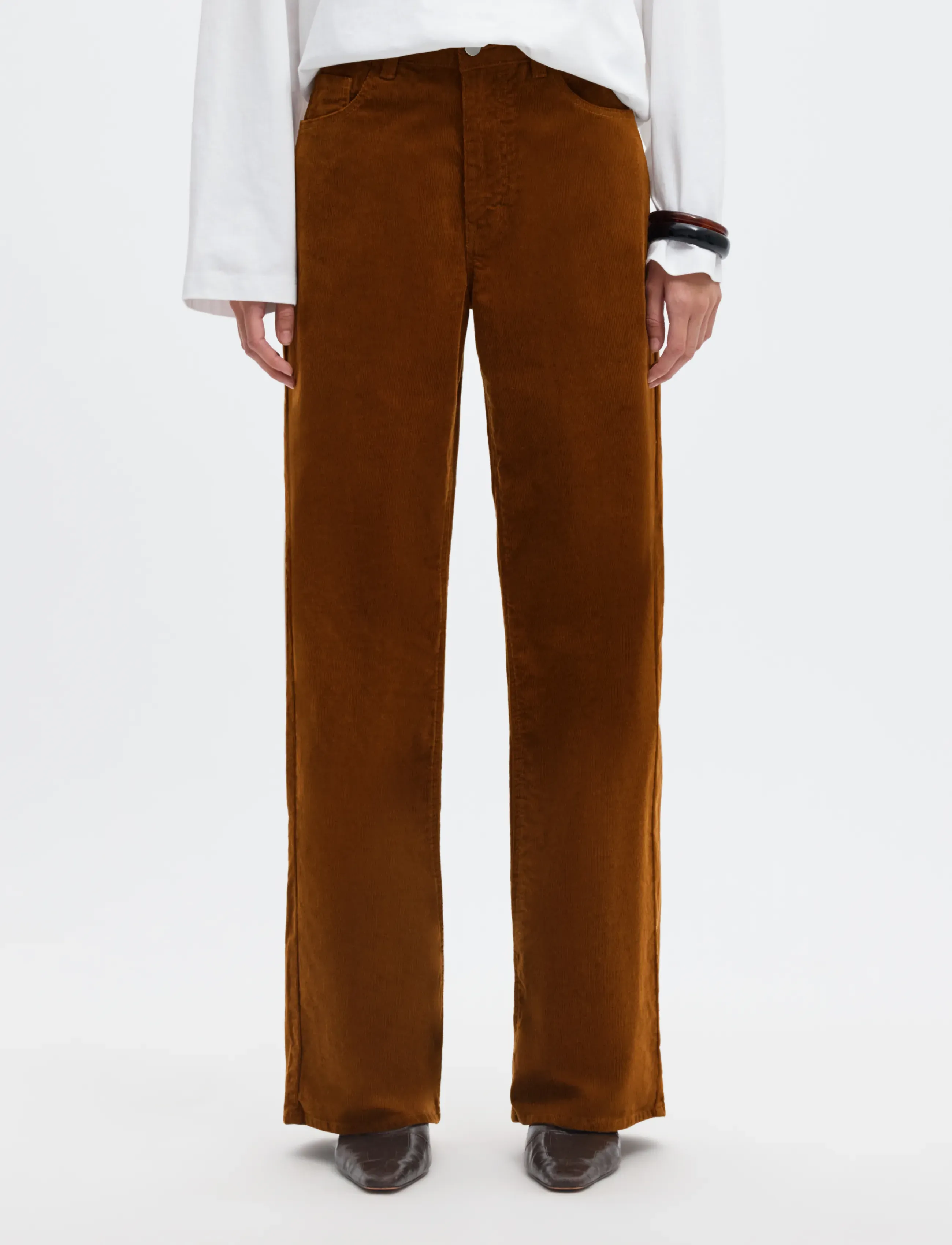 Selected SLFWIDE RUNA HW CORDUROY PANT NOOS - Tänavastiil - MONKS ROBE / brown