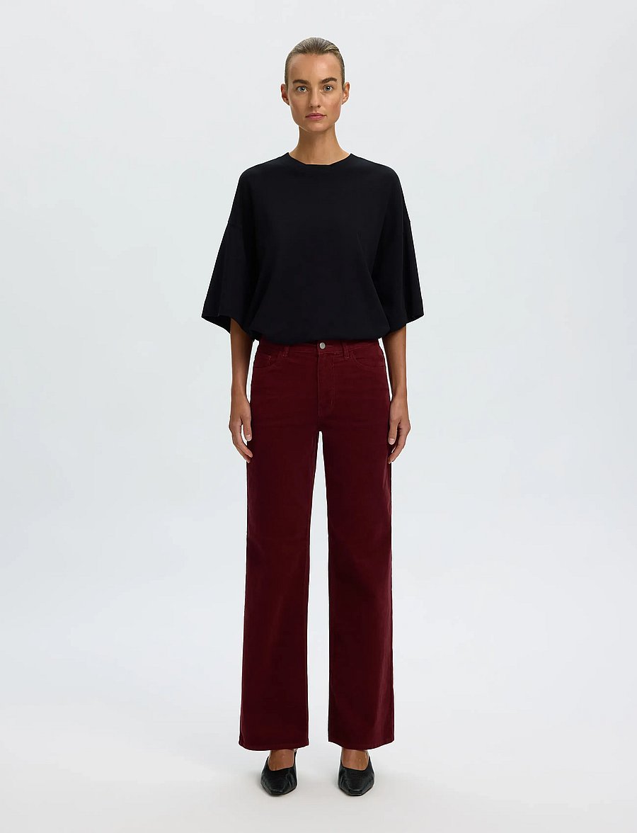Selected - SLWWIDE RUNA HW CORDUROY PANT NOOS - vida jeans - tawny port - 3