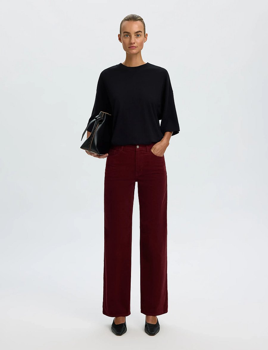 Selected - SLWWIDE RUNA HW CORDUROY PANT NOOS - vida jeans - tawny port - 5