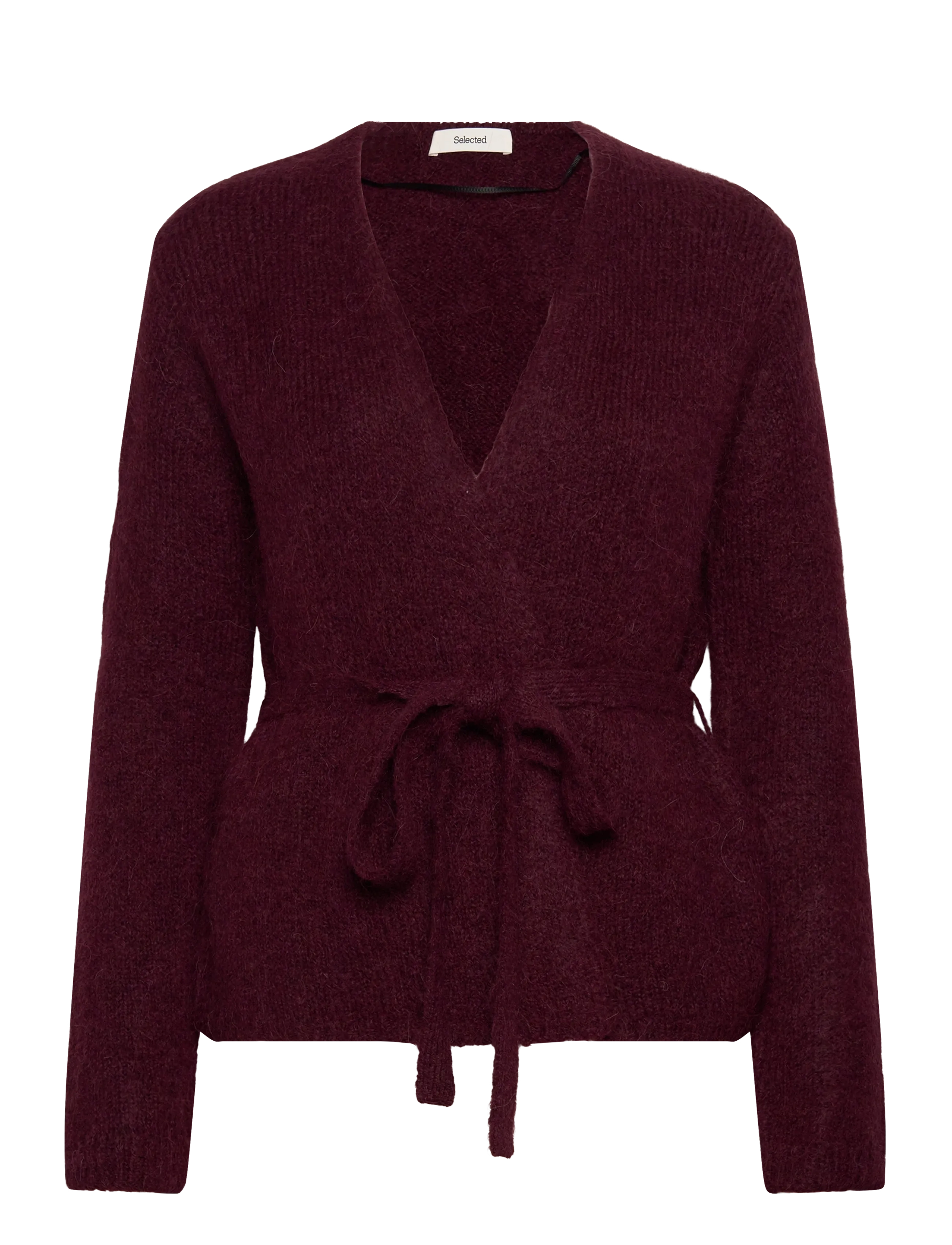 Selected Slfgabella Ls Knit Belt Cardigan, XXL, Burgundy, Strik > Cardigans, Dame