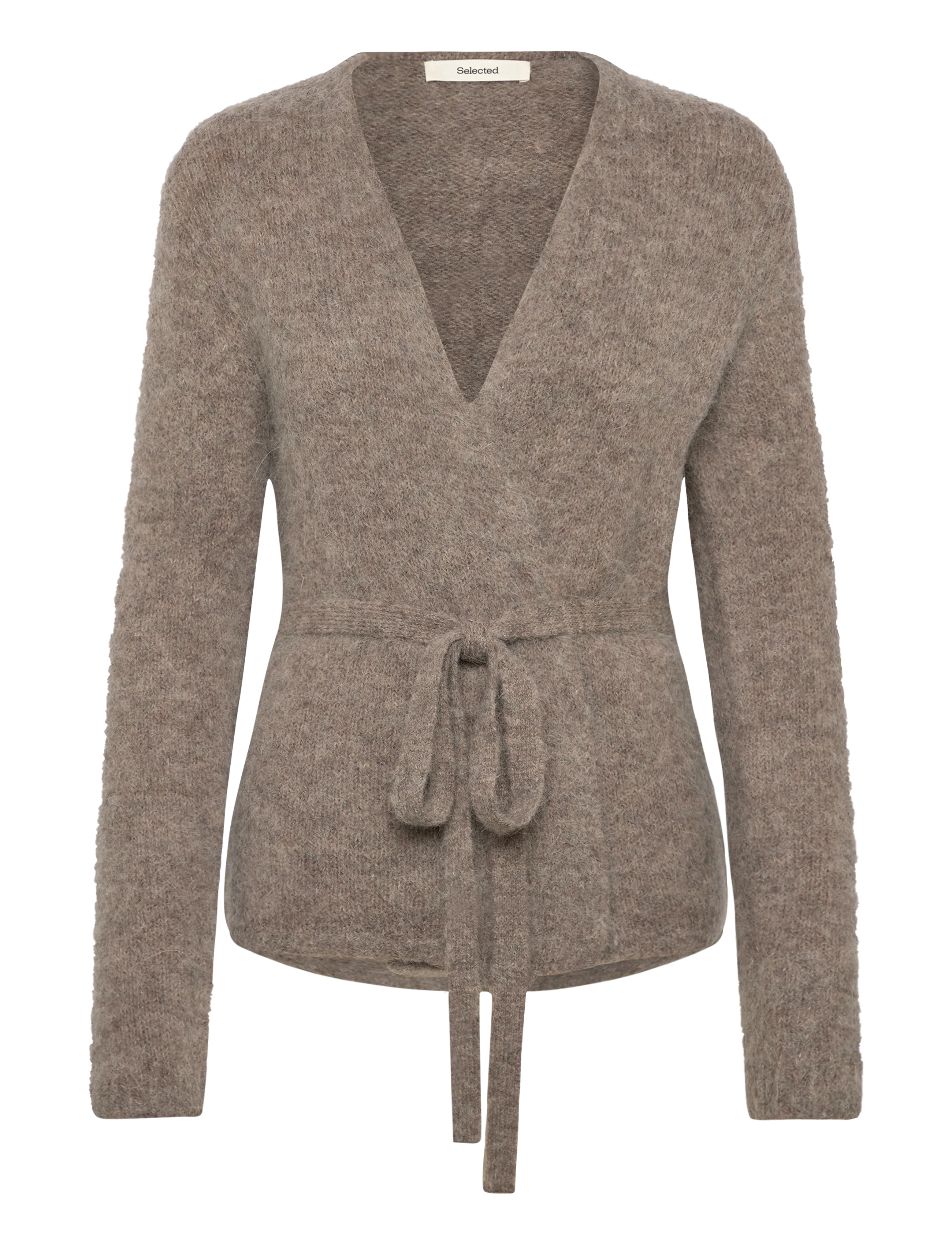 Selected SLFGABELLA LS KNIT BELT CARDIGAN - Cardigans - STEEL GRAY / beige