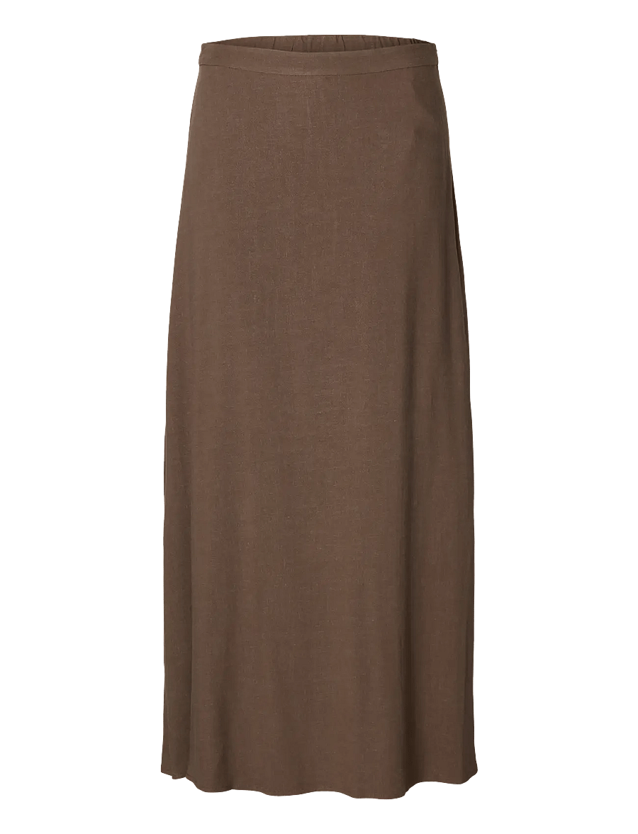 Selected - SLFVIVA HW ANKLE LINEN BLEND SKIRT NOOS - maxi röcke - chocolate chip - 1