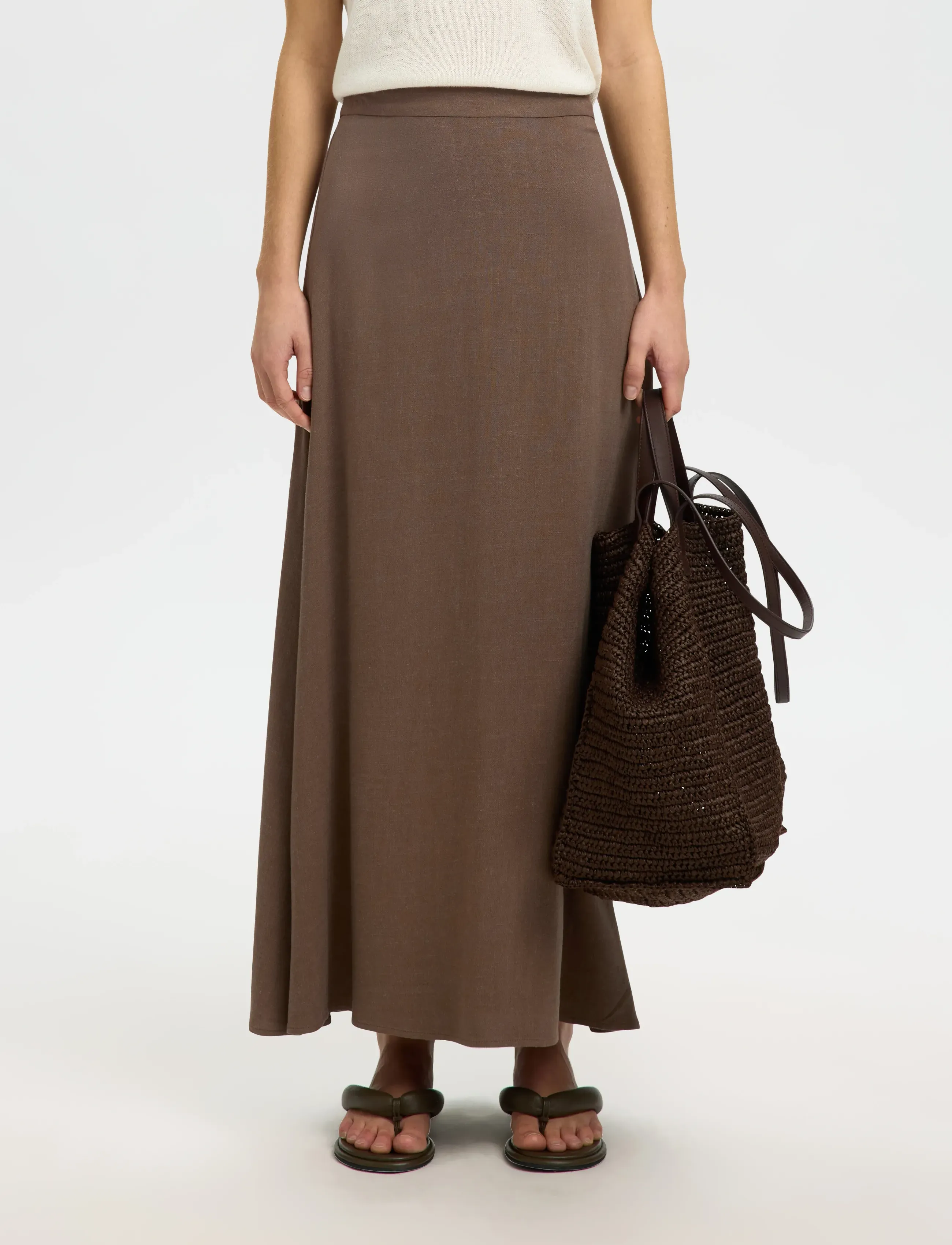 Selected SLFVIVA HW ANKLE LINEN BLEND SKIRT NOOS - Maxi Röcke - CHOCOLATE CHIP / brown