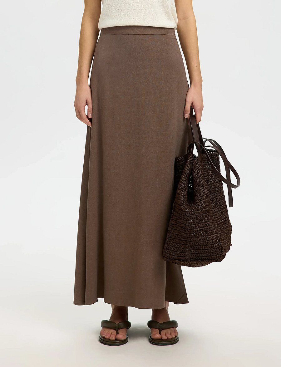 Selected - SLFVIVA HW ANKLE LINEN BLEND SKIRT NOOS - maxi röcke - chocolate chip - 0