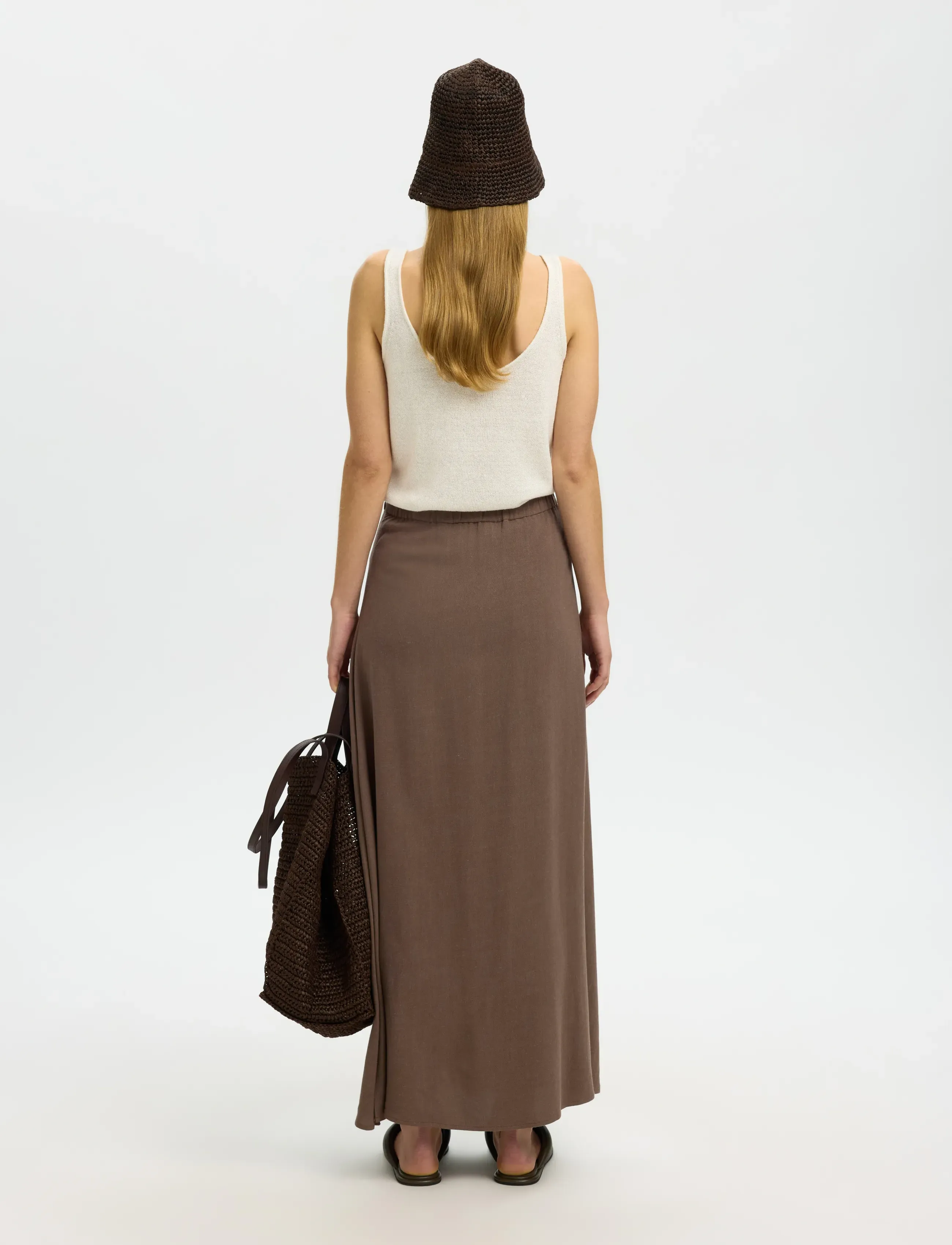 Selected - SLFVIVA HW ANKLE LINEN BLEND SKIRT NOOS - maxi nederdele - chocolate chip - 2