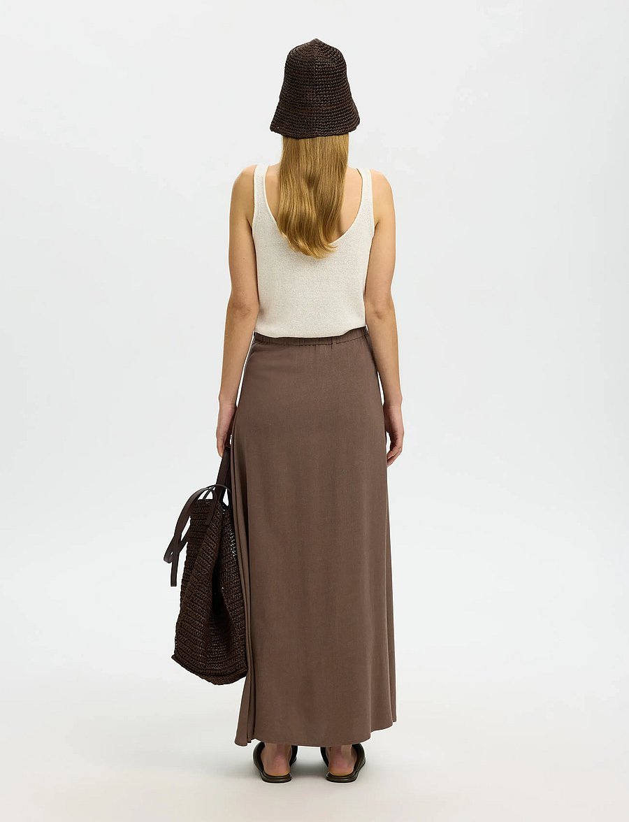 Selected - SLFVIVA HW ANKLE LINEN BLEND SKIRT NOOS - maxi röcke - chocolate chip - 2