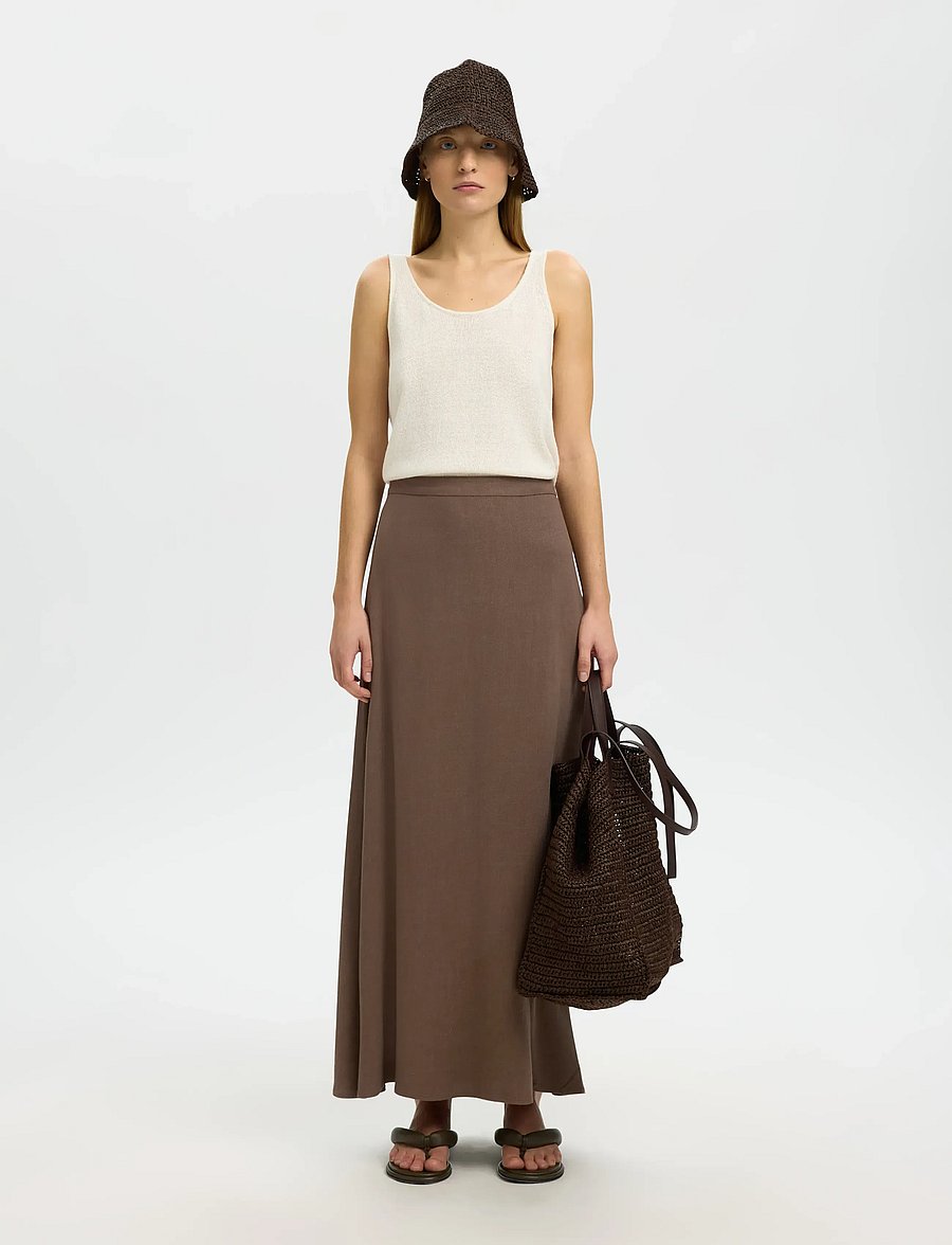 Selected - SLFVIVA HW ANKLE LINEN BLEND SKIRT NOOS - maxi röcke - chocolate chip - 3