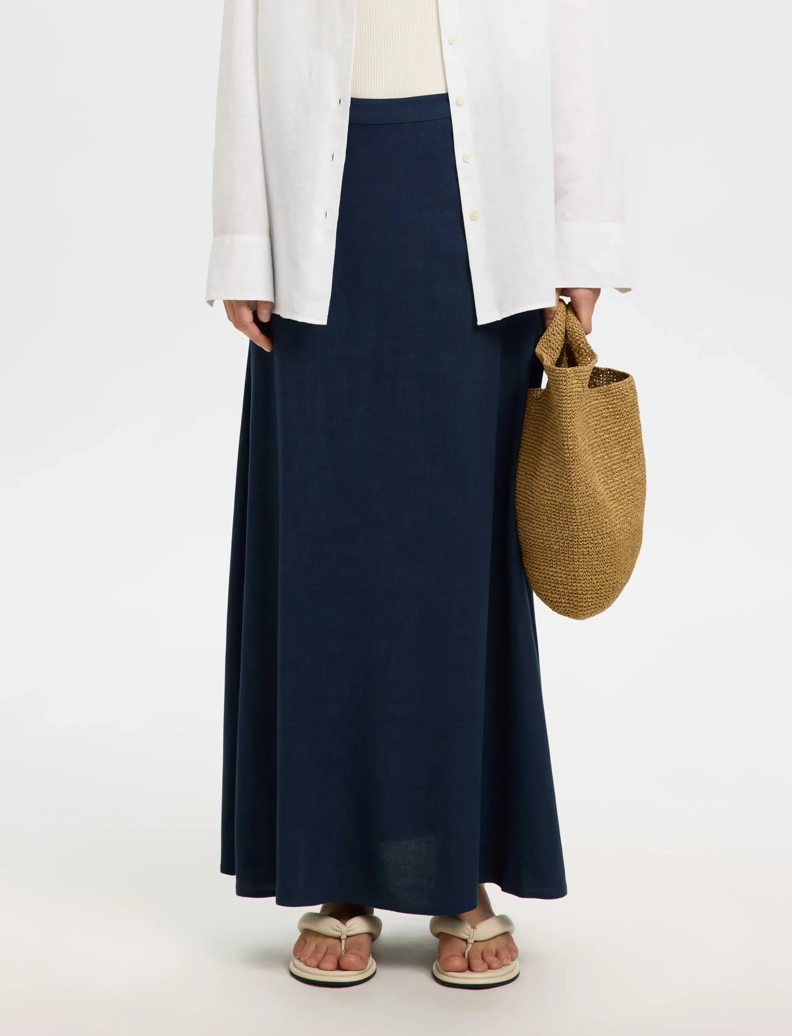 Selected SLFVIVA HW ANKLE LINEN BLEND SKIRT NOOS - Maxi Röcke - DARK SAPPHIRE / navy