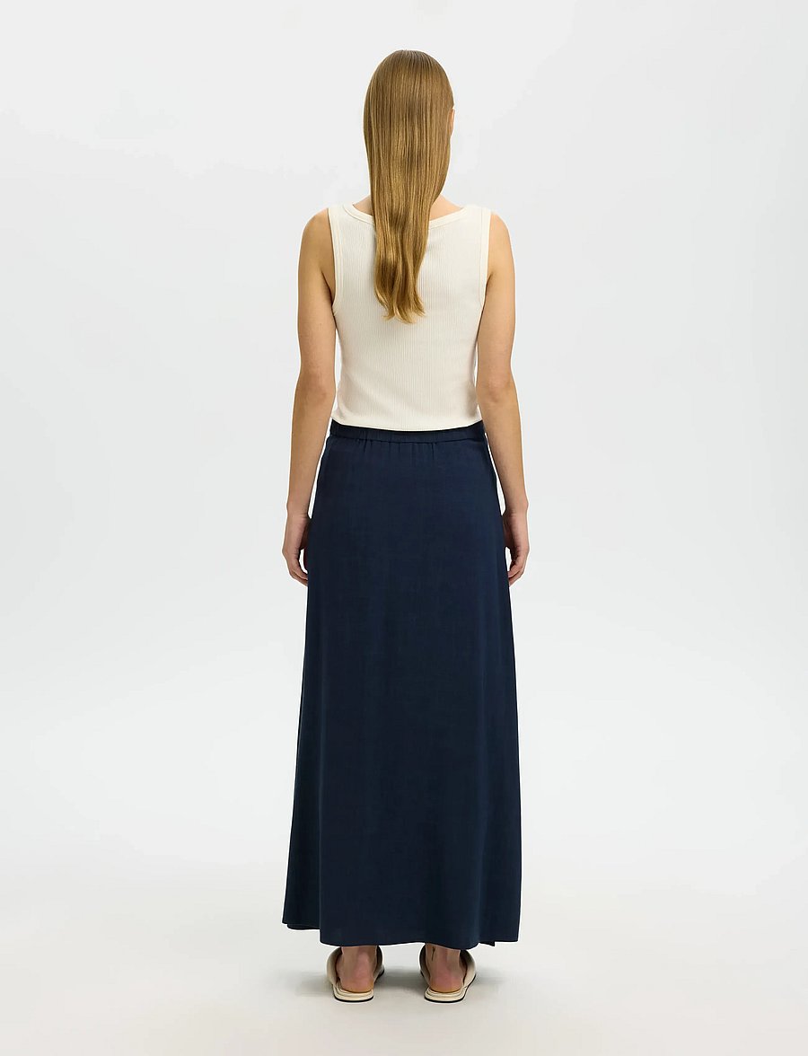 Selected - SLFVIVA HW ANKLE LINEN BLEND SKIRT NOOS - maxi röcke - dark sapphire - 2