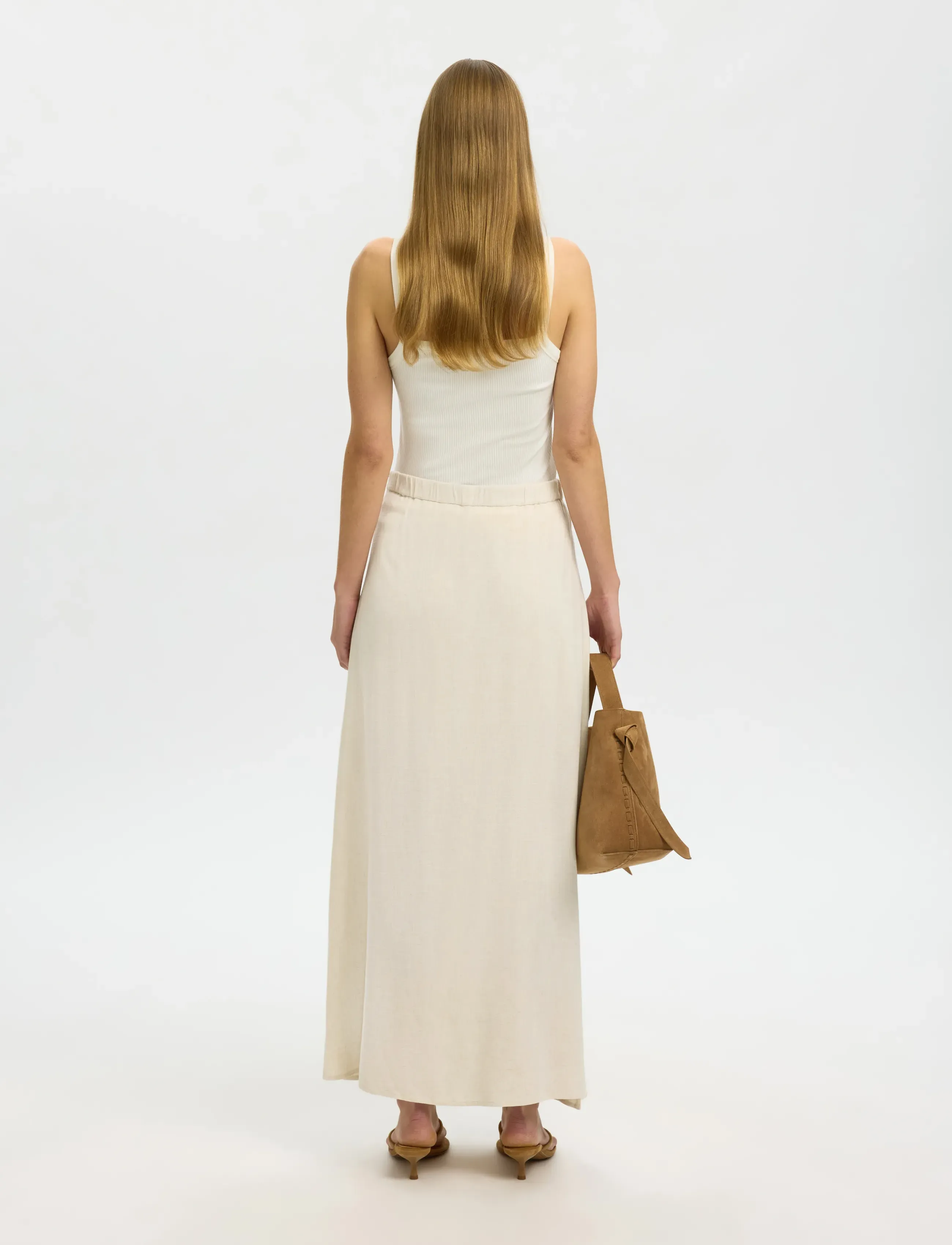 Selected - SLFVIVA HW ANKLE LINEN BLEND SKIRT NOOS - lange skjørt - sandshell - 2