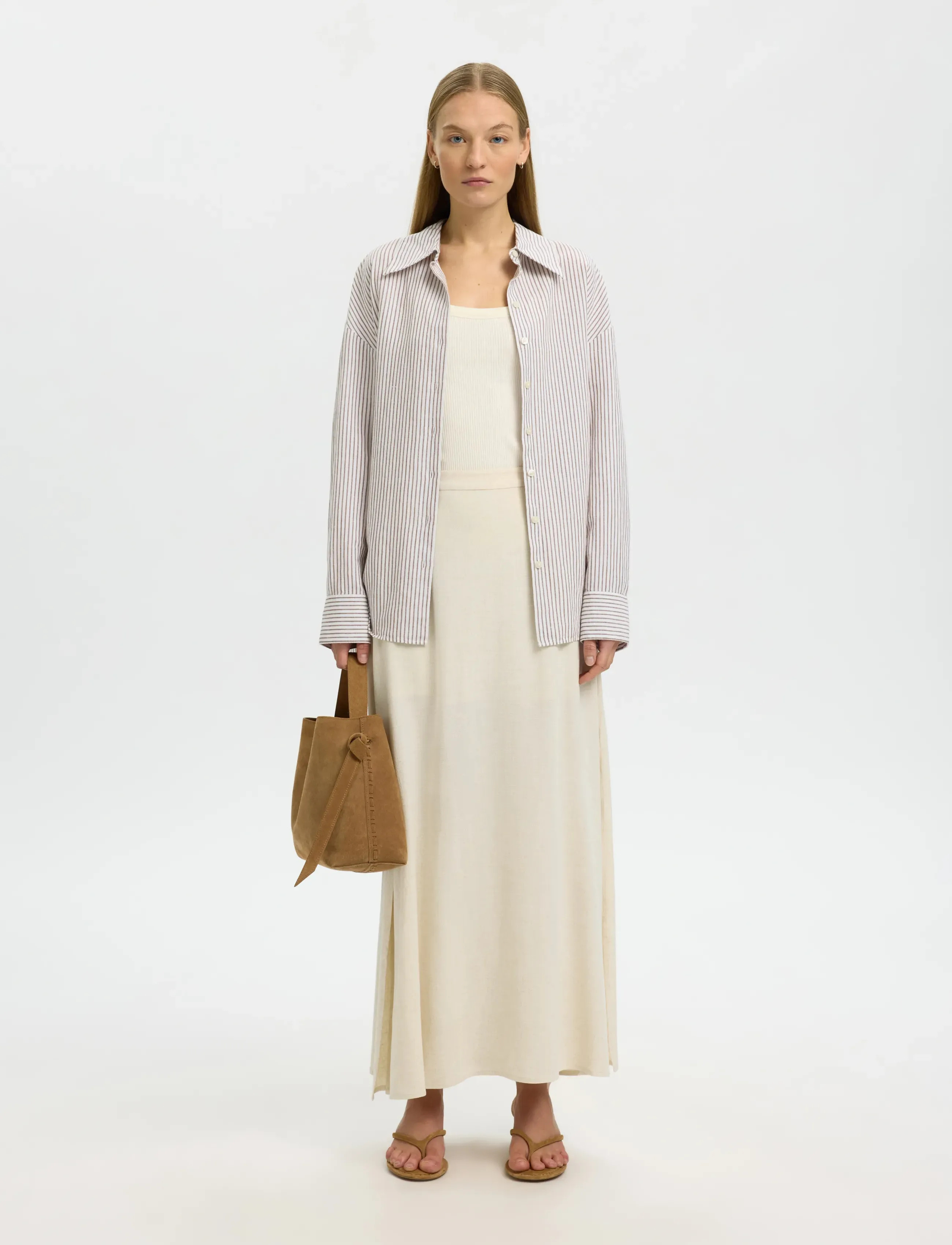 Selected - SLFVIVA HW ANKLE LINEN BLEND SKIRT NOOS - lange skjørt - sandshell - 3