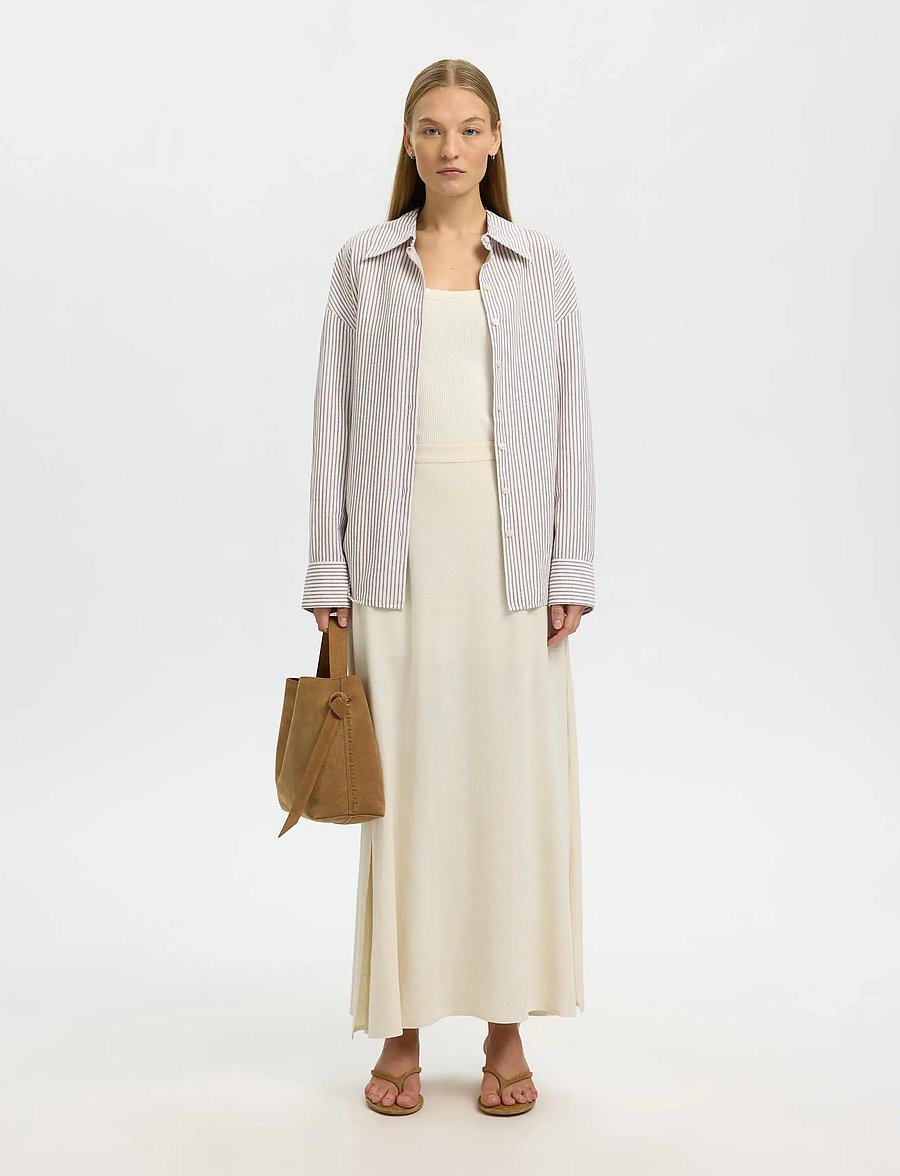 Selected - SLFVIVA HW ANKLE LINEN BLEND SKIRT NOOS - maxi röcke - sandshell - 3