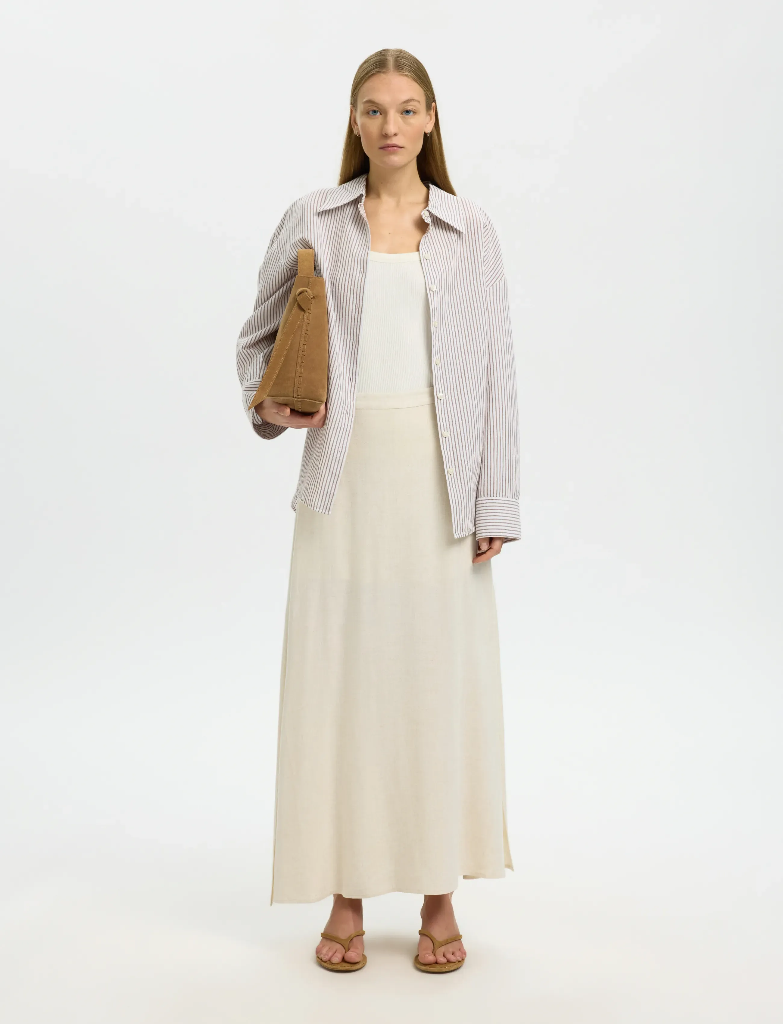 Selected - SLFVIVA HW ANKLE LINEN BLEND SKIRT NOOS - lange skjørt - sandshell - 5