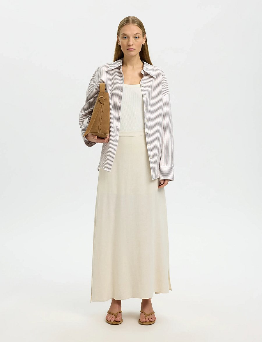 Selected - SLFVIVA HW ANKLE LINEN BLEND SKIRT NOOS - maxi röcke - sandshell - 5