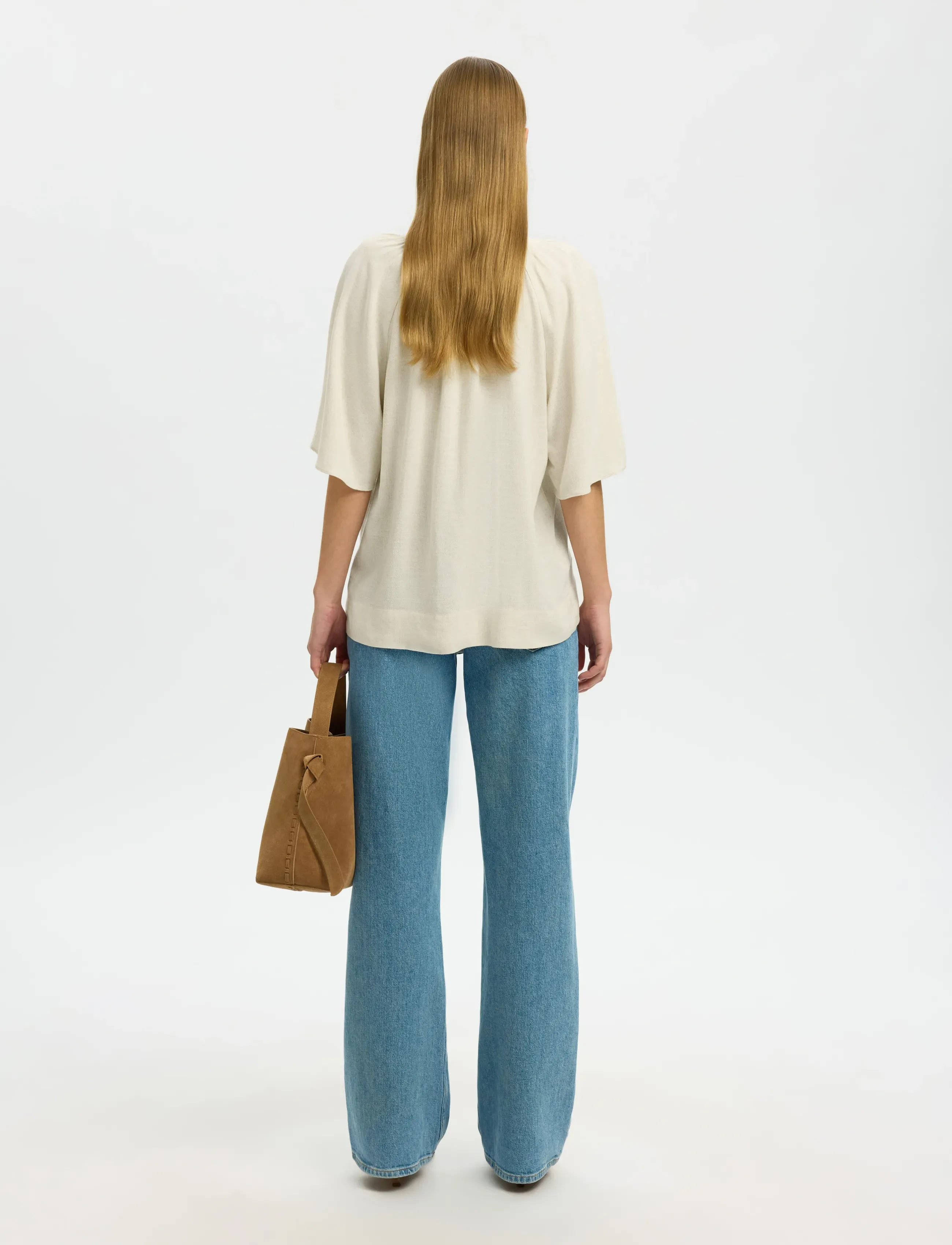 Selected - SLFVIVA 2/4 V-NECK LINEN BLEND TOP NOOS - lühikeste varrukatega pluusid - sandshell - 2