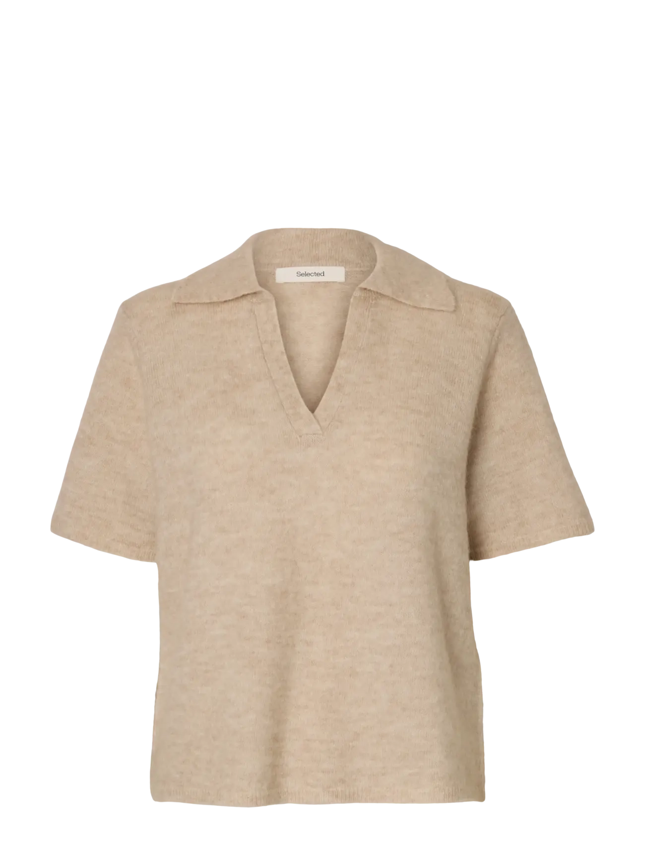 Selected SLFLULU SS KNIT POLO NOOS - Kampagne - BIRCH / beige