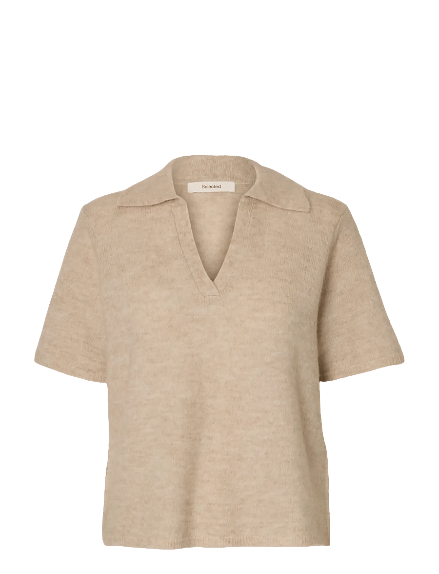 Selected - SLFLULU SS KNIT POLO NOOS - poloshirts - birch - 1
