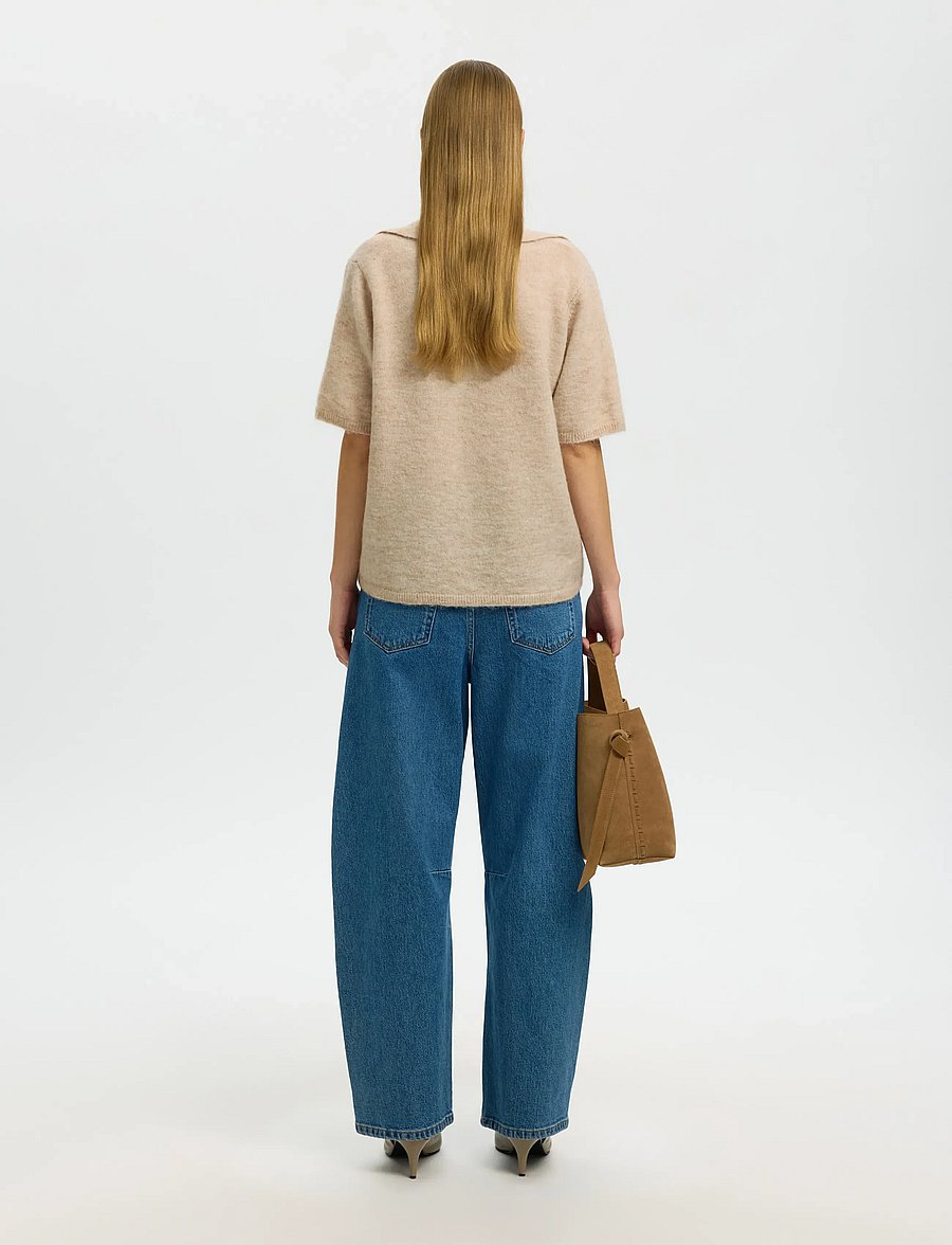 Selected - SLFLULU SS KNIT POLO NOOS - poloshirts - birch - 2