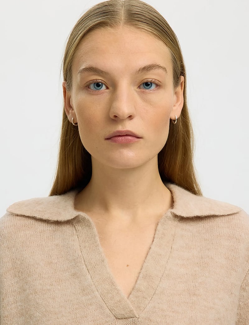 Selected - SLFLULU SS KNIT POLO NOOS - pikéer - birch - 4