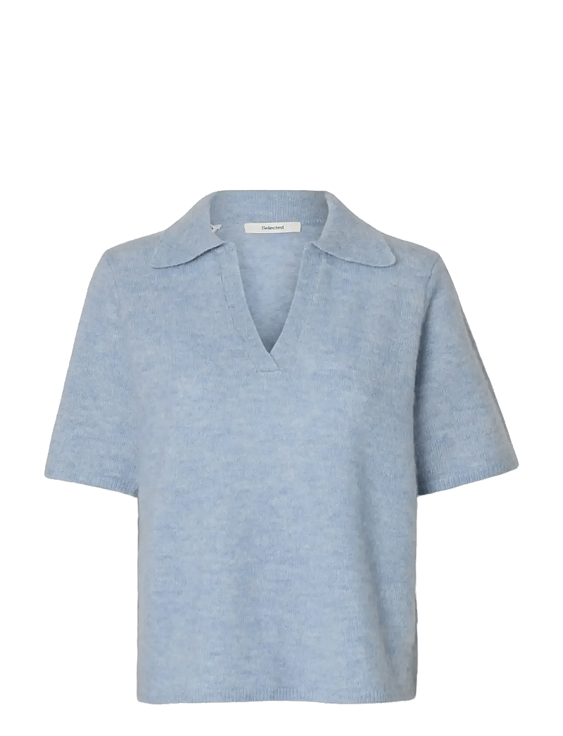 Selected - SLFLULU SS KNIT POLO NOOS - poloshirts - cashmere blue - 1