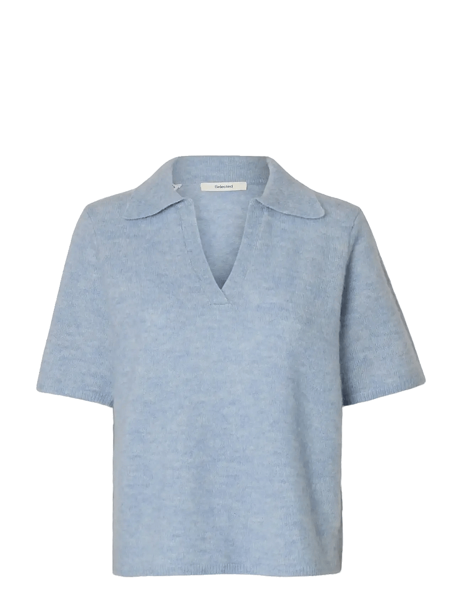 Selected - SLFLULU SS KNIT POLO NOOS - pikéer - cashmere blue - 1