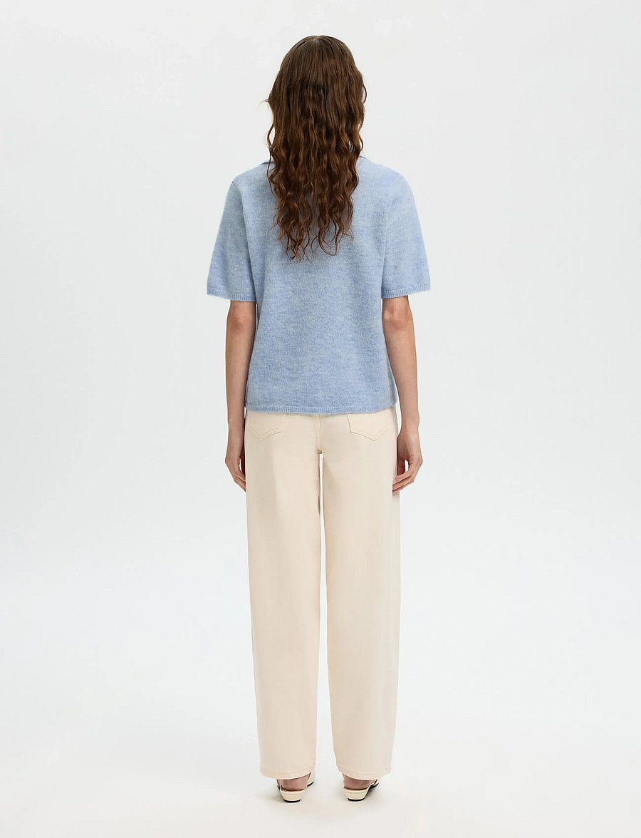 Selected - SLFLULU SS KNIT POLO NOOS - pikéer - cashmere blue - 2