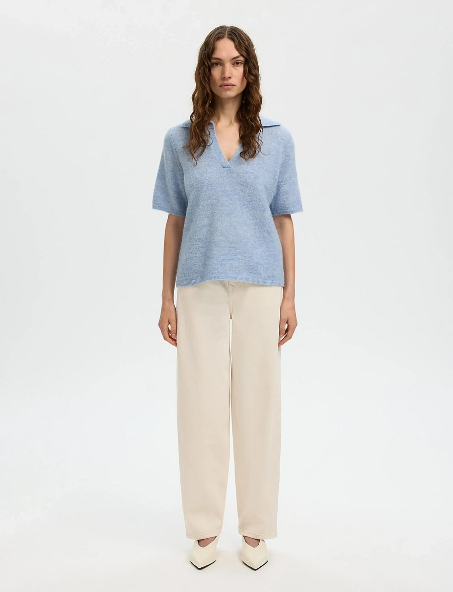 Selected - SLFLULU SS KNIT POLO NOOS - pikéer - cashmere blue - 3