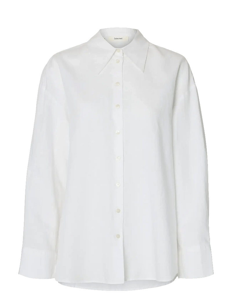 Selected - SLFCLEO OVERSIZE LINEN BLEND SHIRT NOOS - pikkade varrukatega särgid - bright white - 1