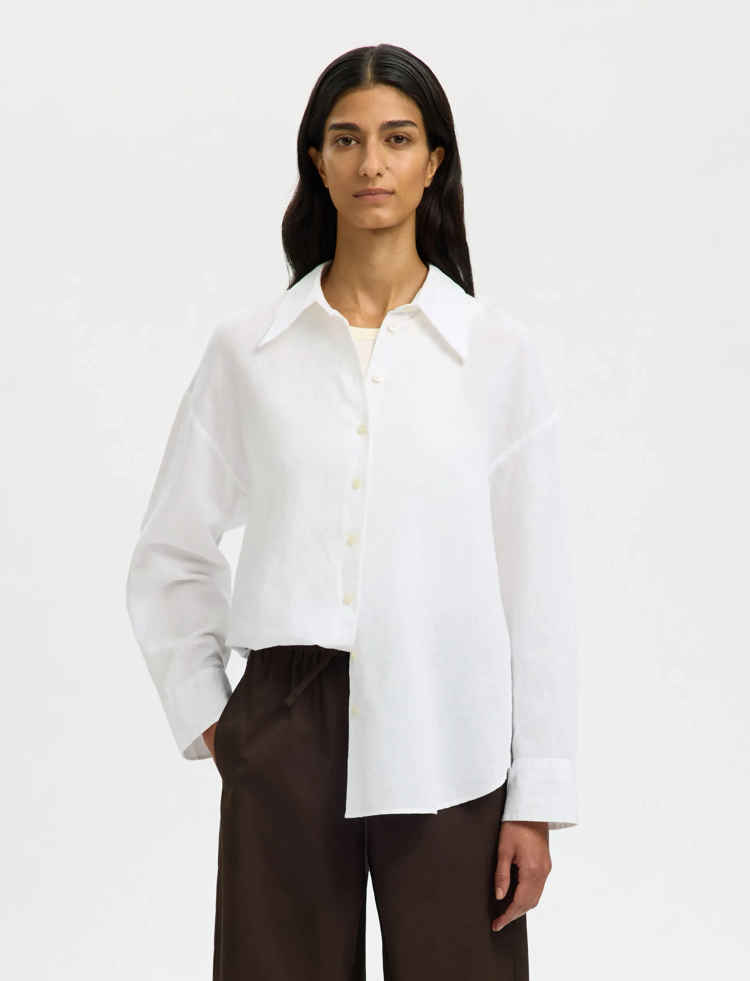 Selected Slwcleo Oversize Linen Blend Shirt Noos, 40, White, Skjorter > Langærmede, Dame
