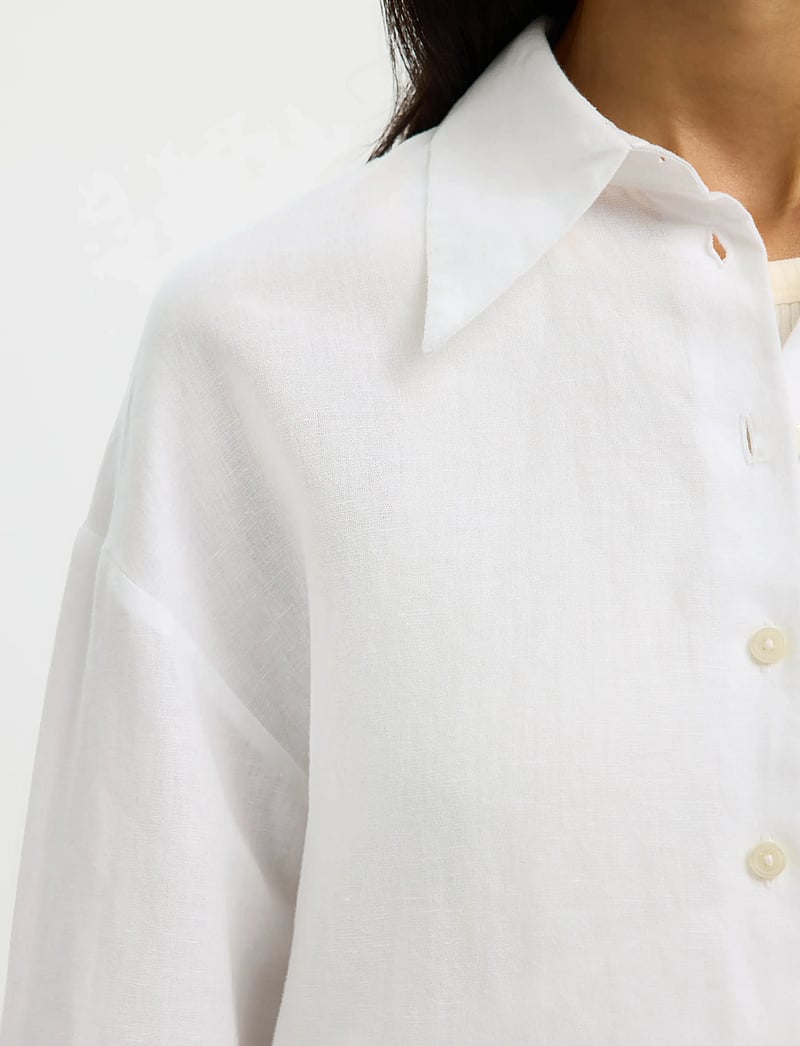 Selected - SLFCLEO OVERSIZE LINEN BLEND SHIRT NOOS - pikkade varrukatega särgid - bright white - 4