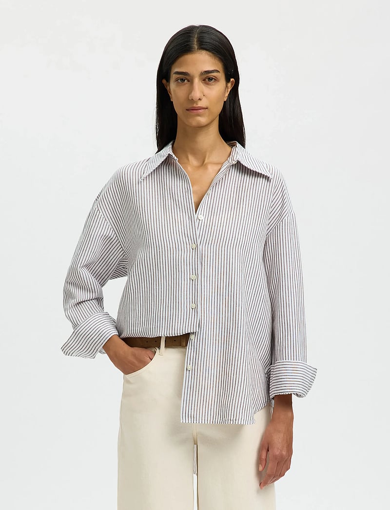Selected - SLWCLEO OVERSIZE LINEN BLEND SHIRT NOOS - langärmlige hemden - bright white - 0