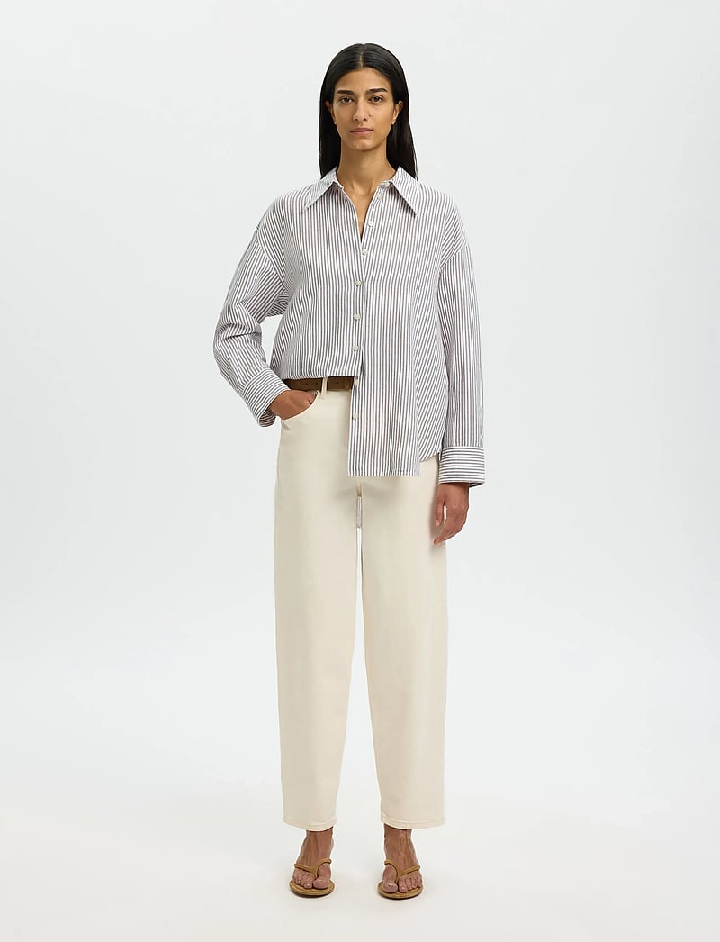 Selected - SLWCLEO OVERSIZE LINEN BLEND SHIRT NOOS - langärmlige hemden - bright white - 3