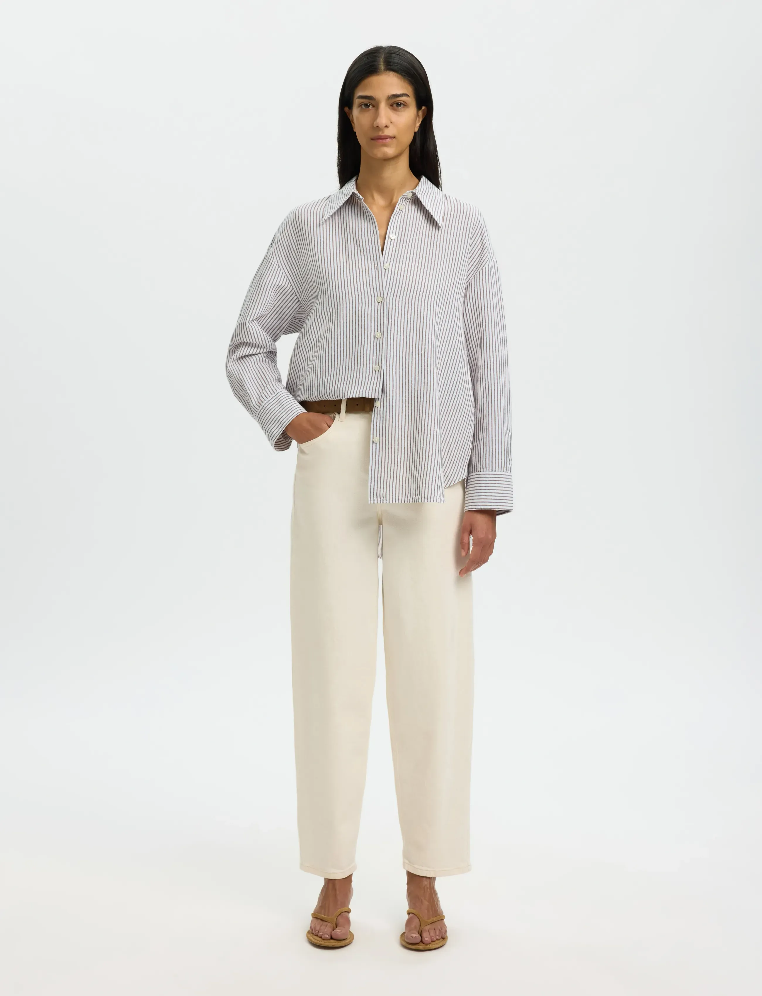 Selected - SLWCLEO OVERSIZE LINEN BLEND SHIRT NOOS - langærmede skjorter - bright white - 3