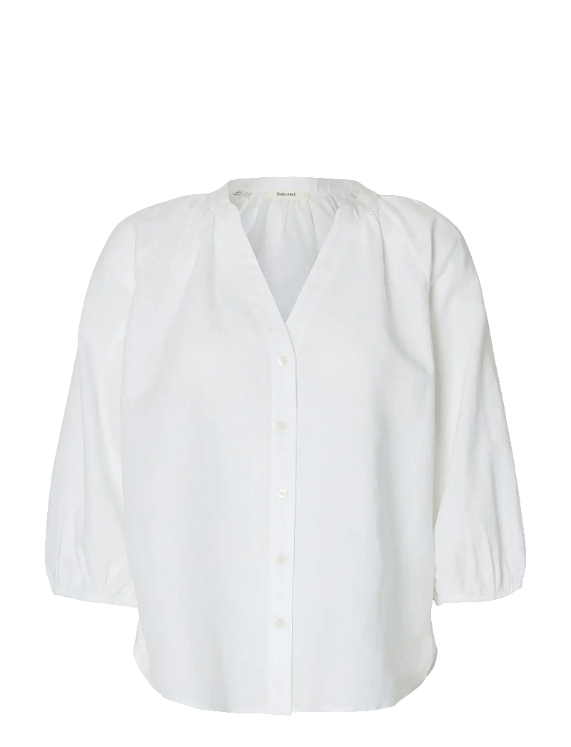 Selected - SLFCLEO-ALBERTA LINEN BLEND SHIRT NOOS - langärmlige blusen - bright white - 1
