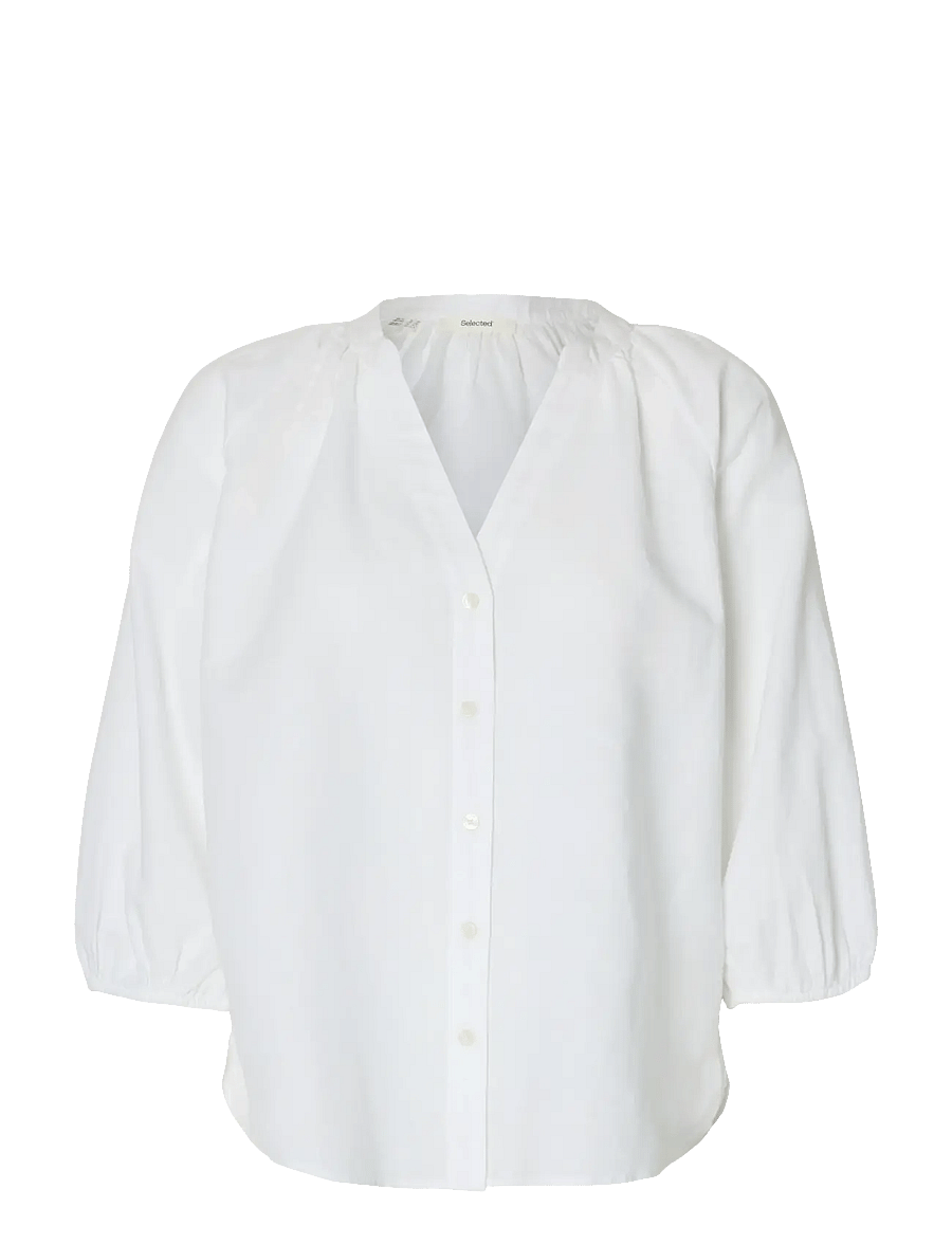 Selected - SLWCLEO-ALBERTA LINEN BLEND SHIRT NOOS - long sleeved blouses - bright white - 1
