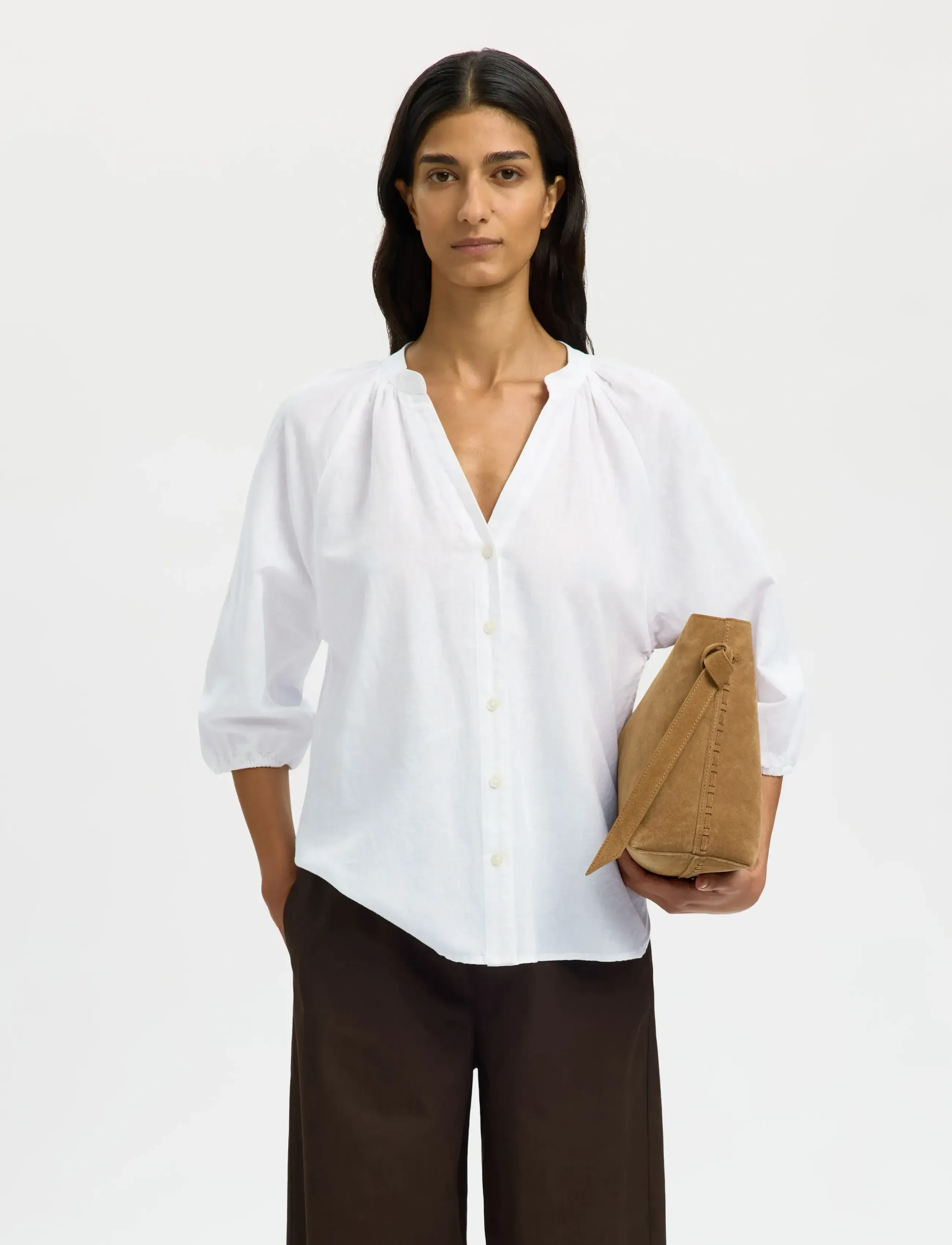Selected SLFCLEO-ALBERTA LINEN BLEND SHIRT NOOS - Blusen - BRIGHT WHITE / white