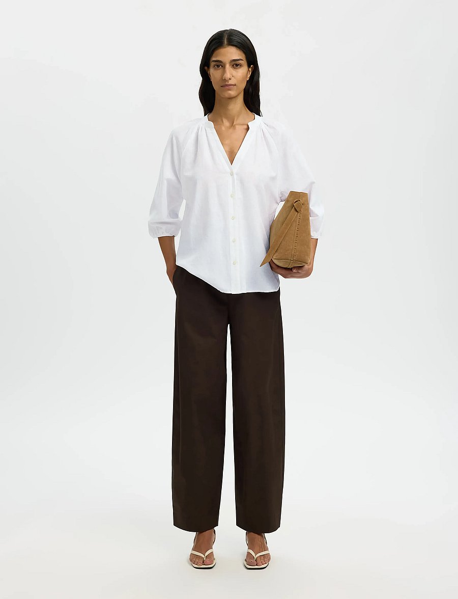 Selected - SLWCLEO-ALBERTA LINEN BLEND SHIRT NOOS - long sleeved blouses - bright white - 3