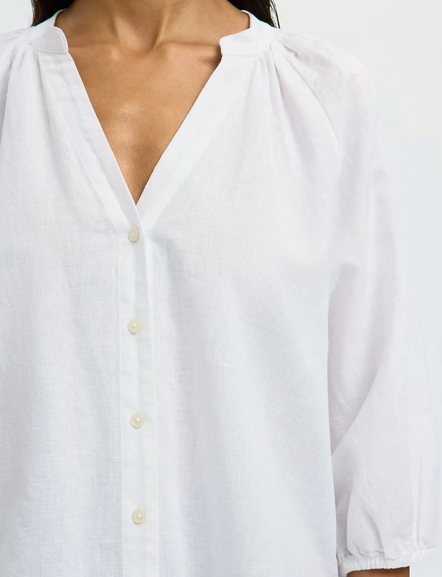Selected - SLWCLEO-ALBERTA LINEN BLEND SHIRT NOOS - long sleeved blouses - bright white - 4