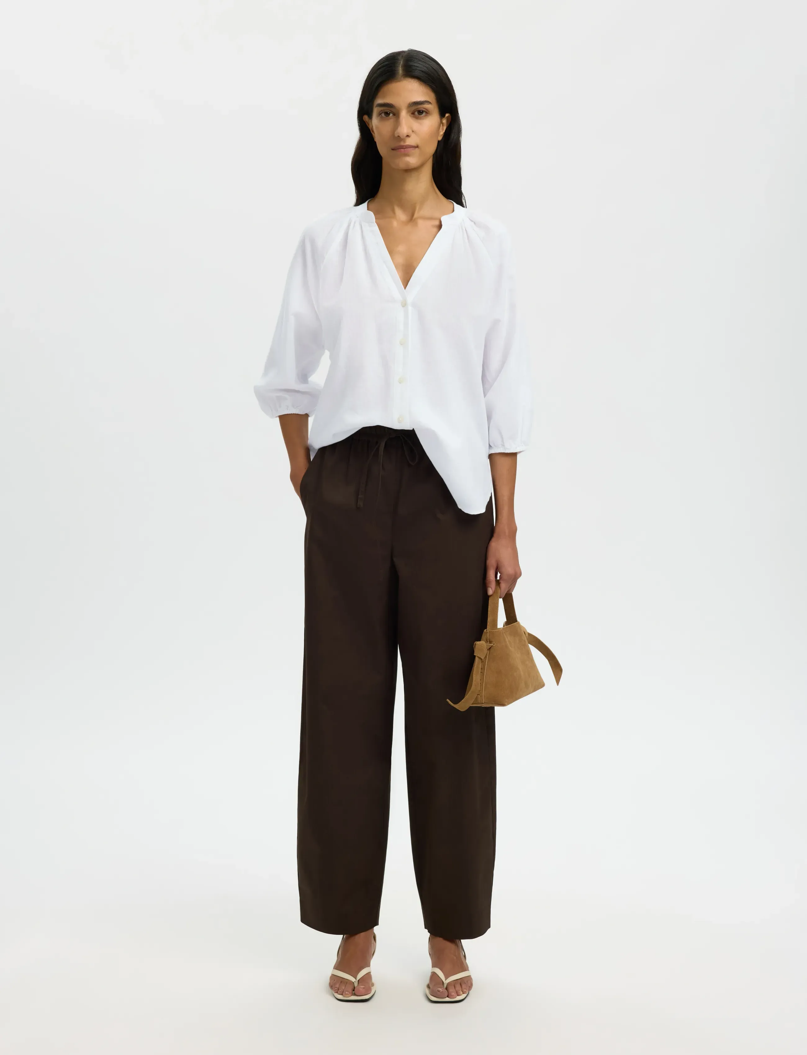 Selected - SLWCLEO-ALBERTA LINEN BLEND SHIRT NOOS - long sleeved blouses - bright white - 5