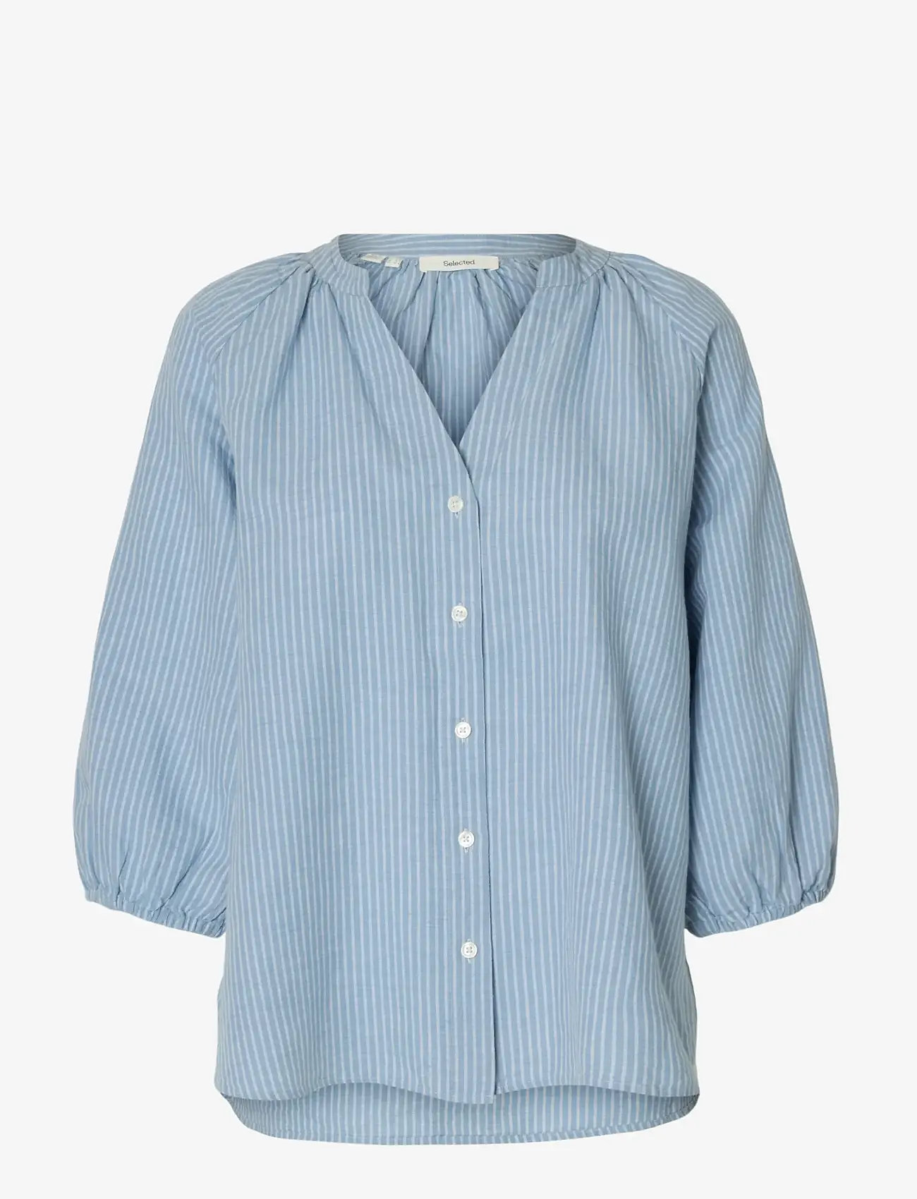Selected - SLWCLEO-ALBERTA LINEN BLEND SHIRT NOOS - langärmlige blusen - dusty blue - 1