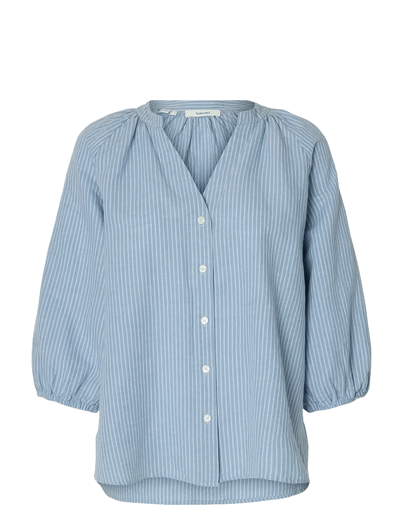 Selected - SLWCLEO-ALBERTA LINEN BLEND SHIRT NOOS - langärmlige blusen - dusty blue - 1