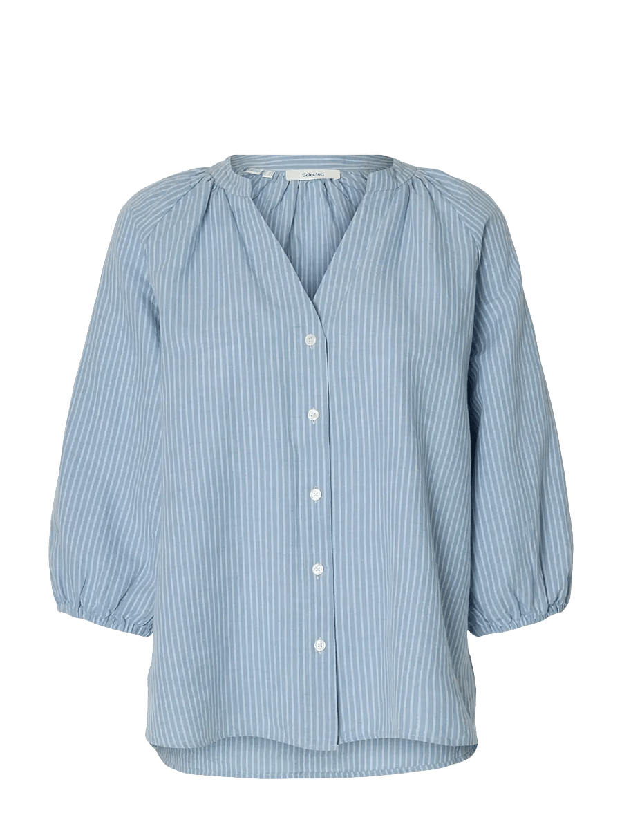 Selected - SLWCLEO-ALBERTA LINEN BLEND SHIRT NOOS - langärmelige blusen - dusty blue - 1