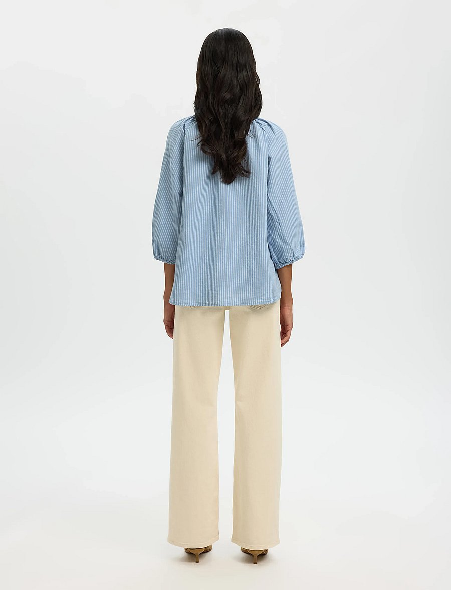 Selected - SLWCLEO-ALBERTA LINEN BLEND SHIRT NOOS - langärmelige blusen - dusty blue - 2